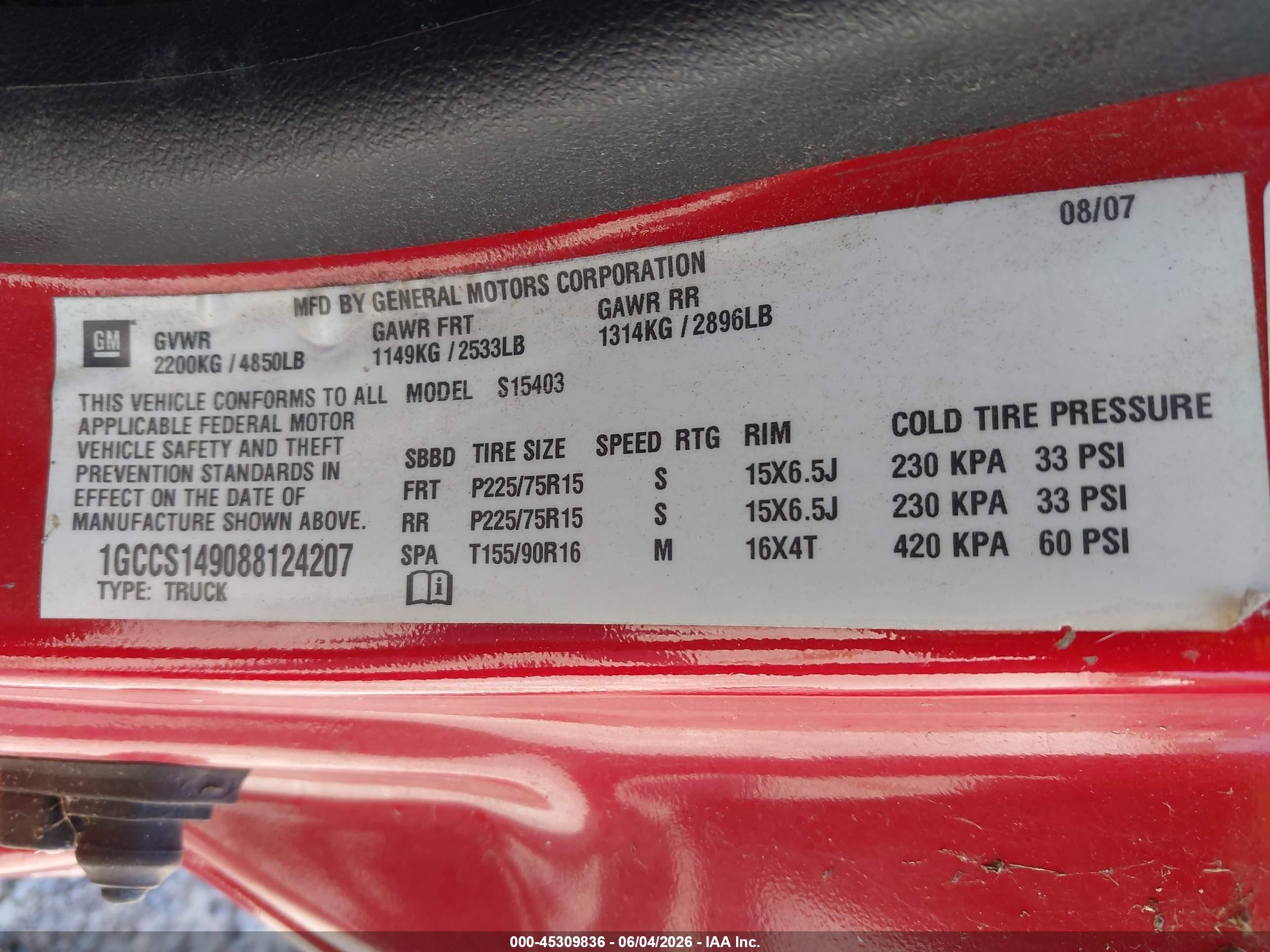 2008 Chevrolet Colorado Lt Red vin: 1GCCS149088124207