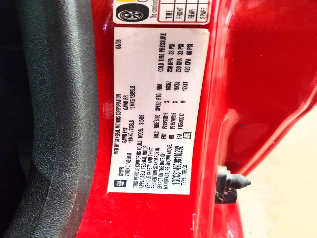 2009 Chevrolet Colorado Red vin: 1GCCS149098110292