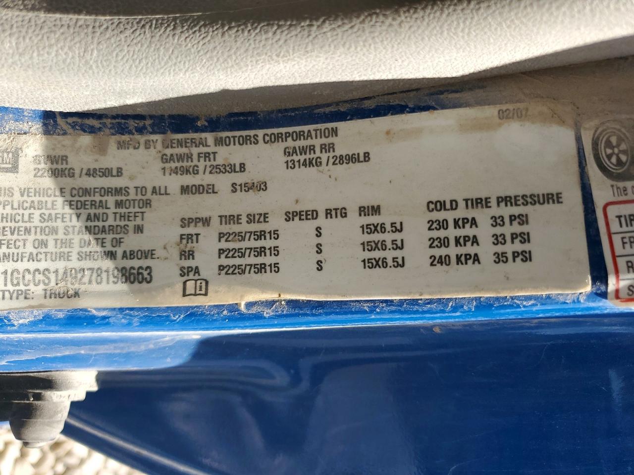 2007 Chevrolet Colorado Blue vin: 1GCCS149278198663