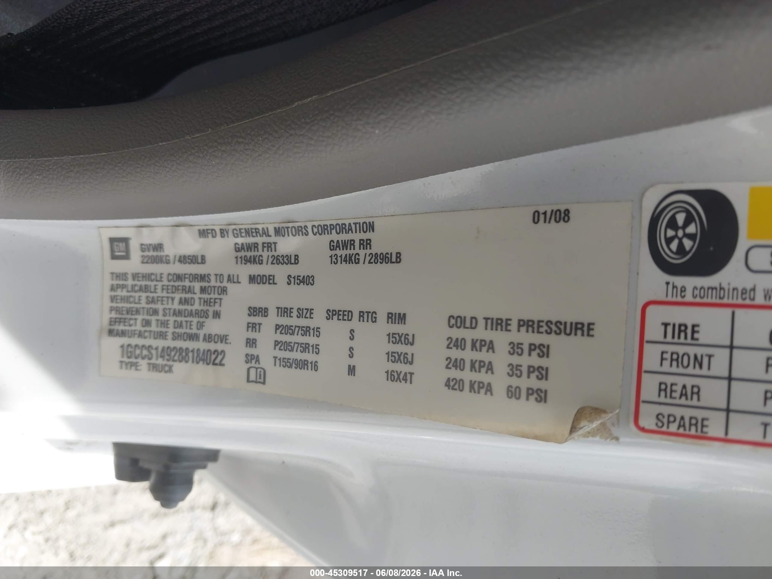 2008 Chevrolet Colorado Work Truck White vin: 1GCCS149288184022
