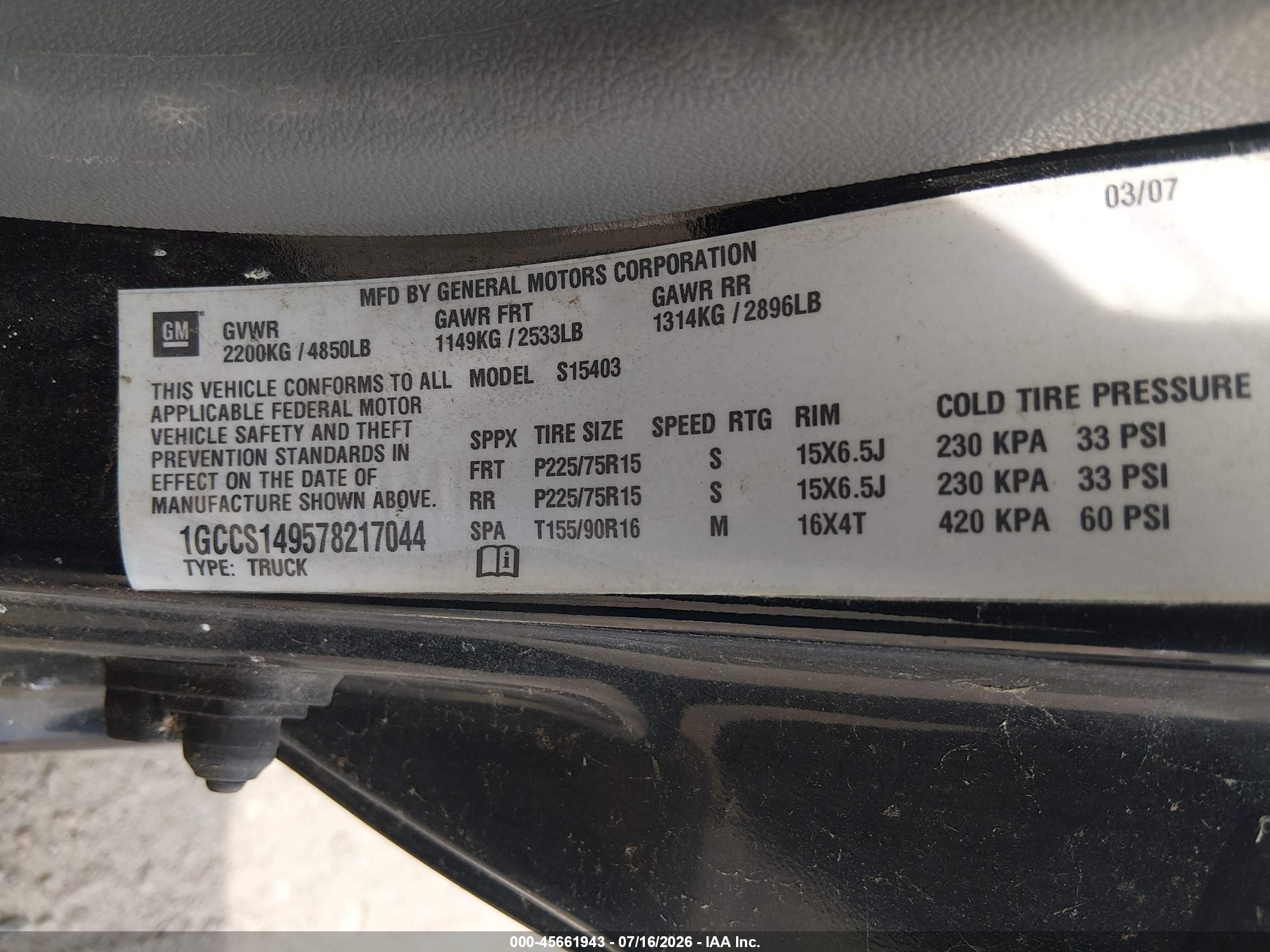 2007 Chevrolet Colorado Ls Black vin: 1GCCS149578217044