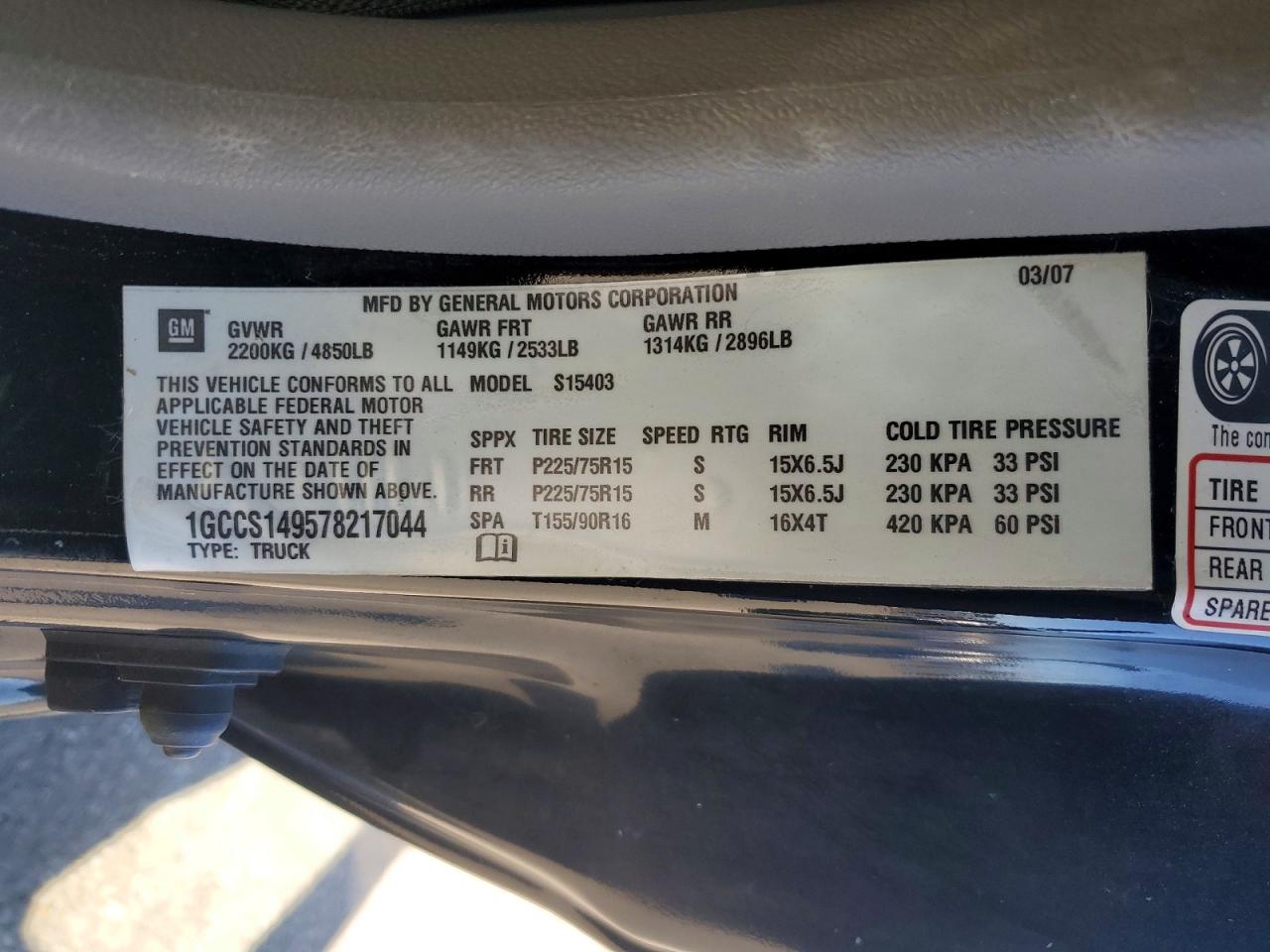 2007 Chevrolet Colorado Black vin: 1GCCS149578217044