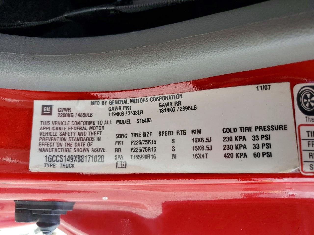 2008 Chevrolet Colorado Red vin: 1GCCS149X88171020