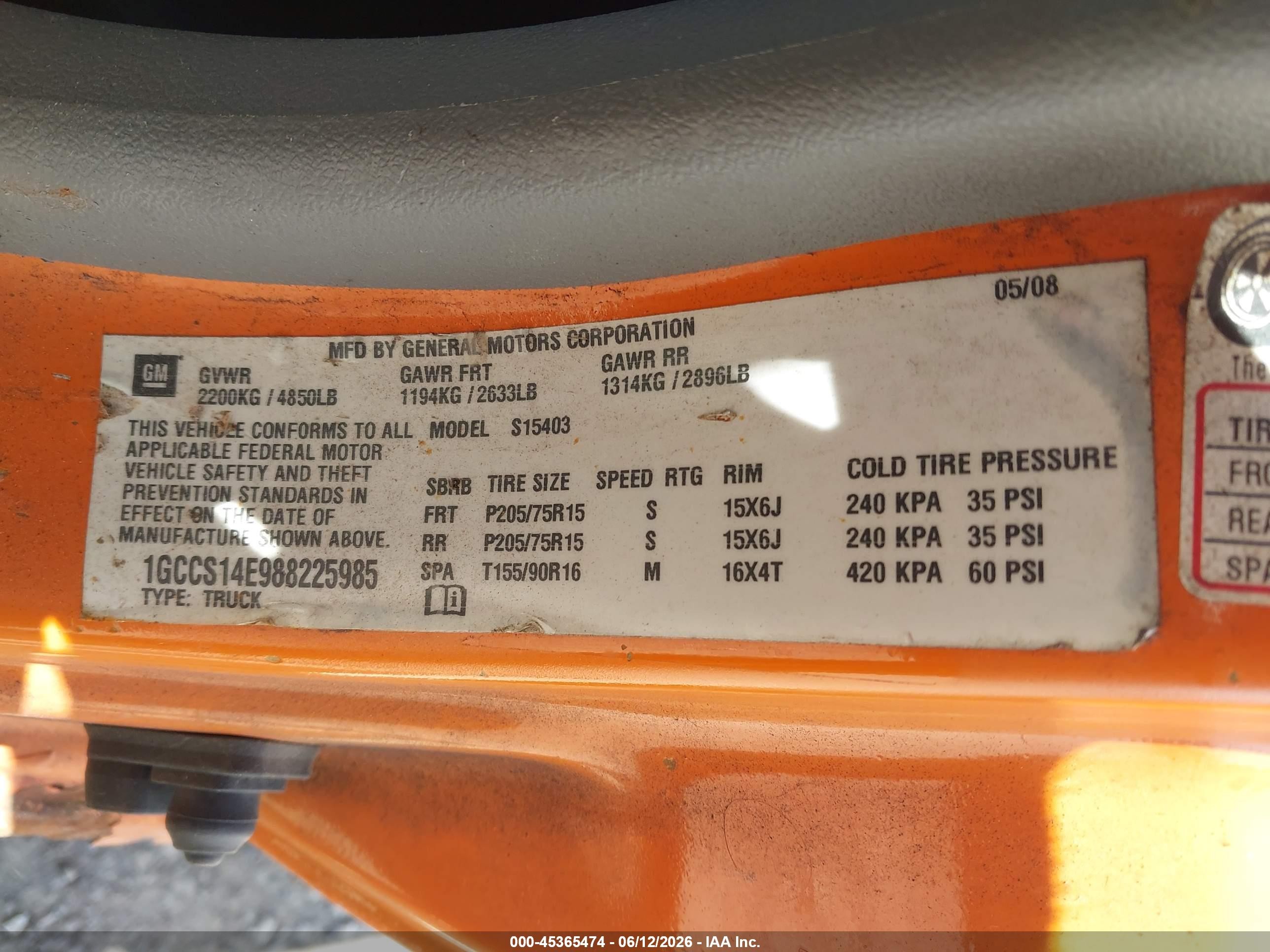 2008 Chevrolet Colorado Work Truck Orange vin: 1GCCS14E988225985