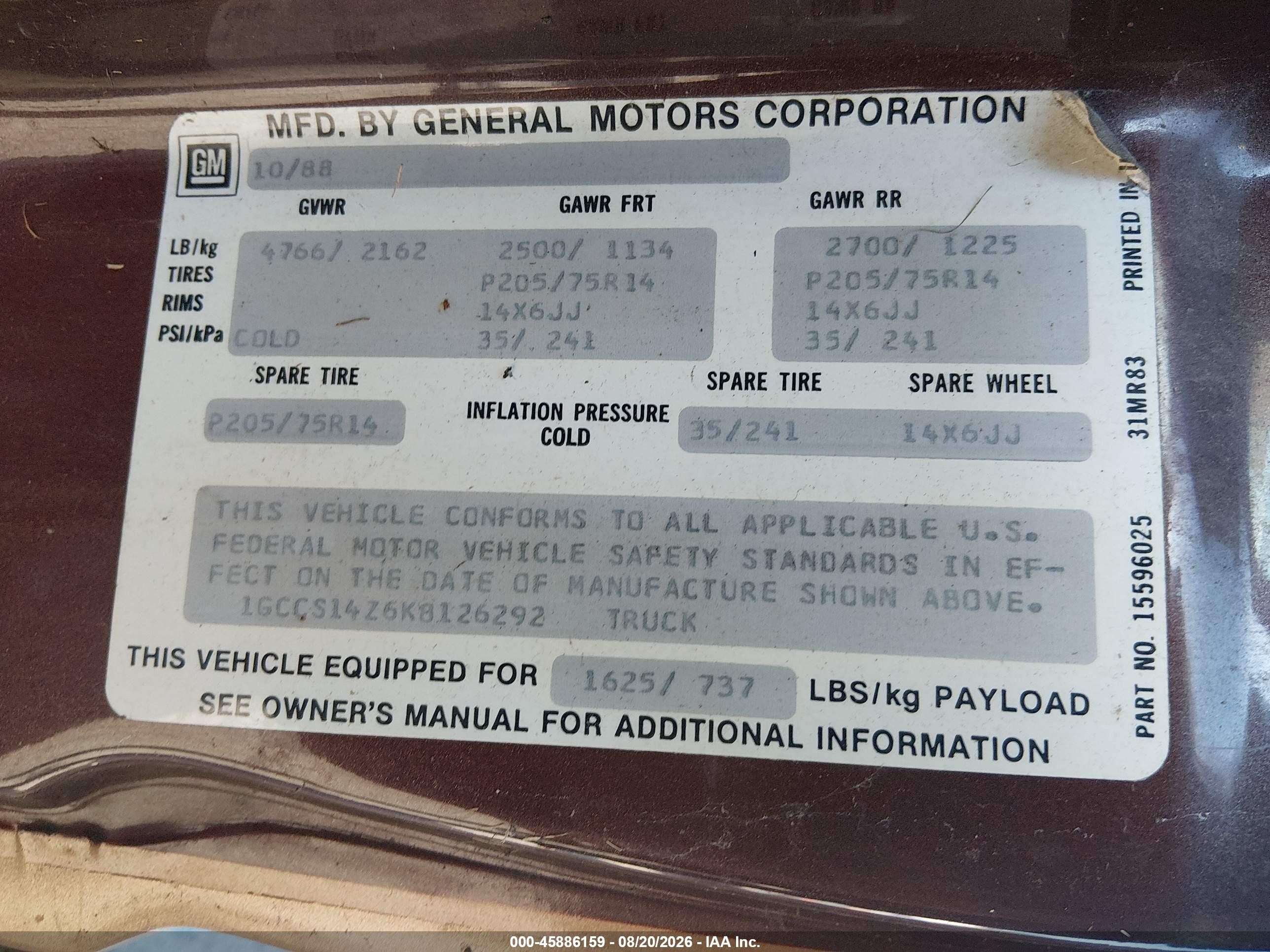1989 Chevrolet S Truck S10 Brown vin: 1GCCS14Z6K8126292