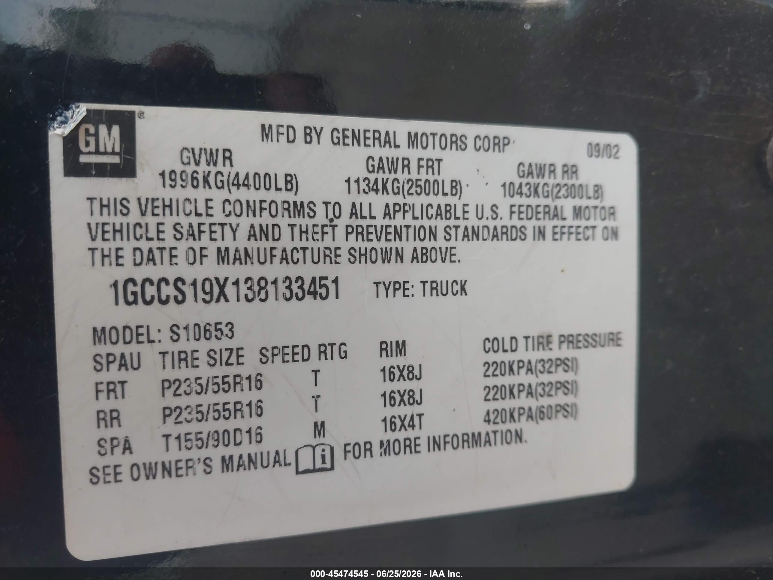 2001 Chevrolet S-10 Ls Черный vin: 1GCCS195118171578