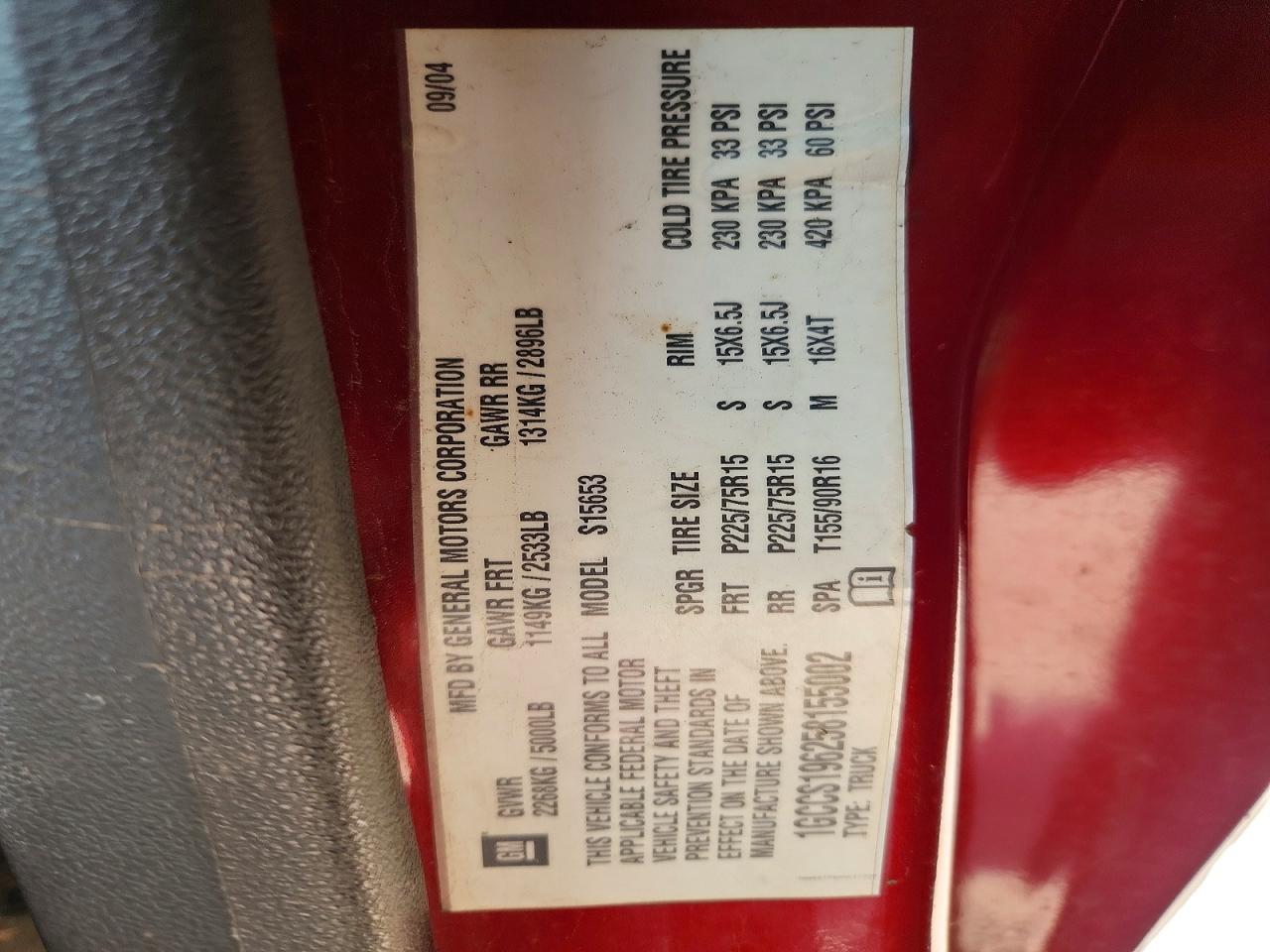 2005 Chevrolet Colorado Red vin: 1GCCS196258155002