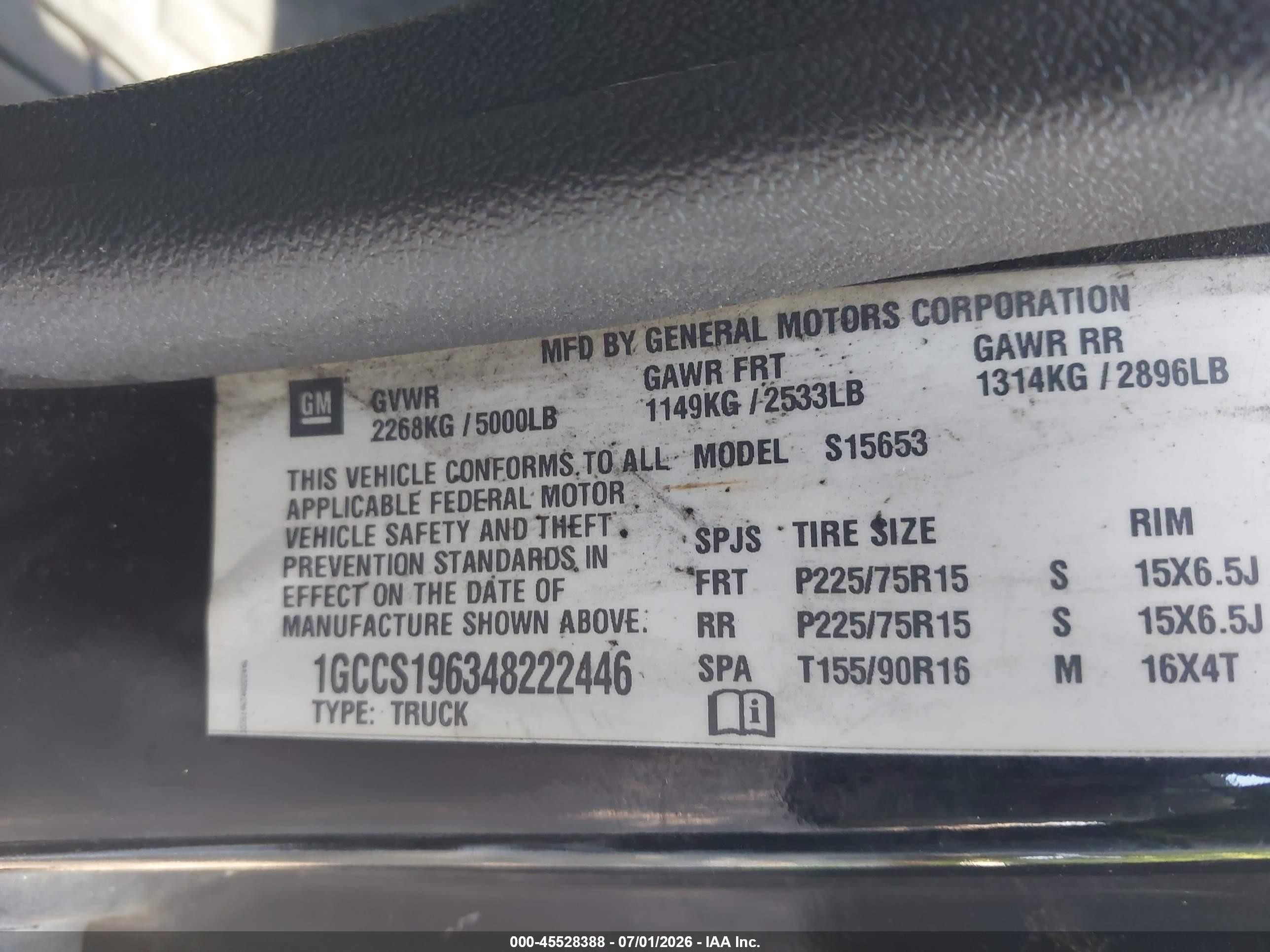 2004 Chevrolet Colorado   Black vin: 1GCCS196348222446