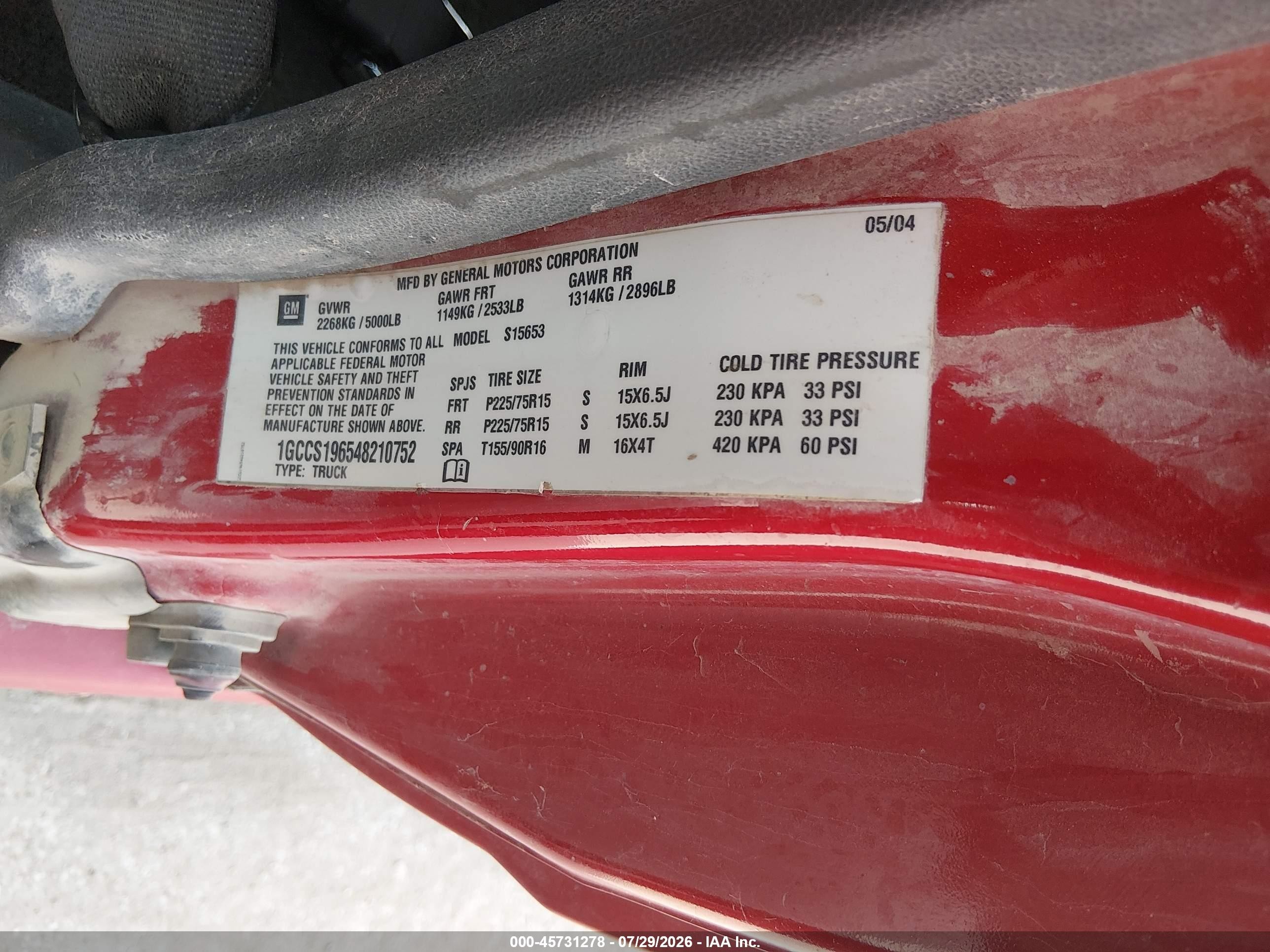2004 Chevrolet Colorado Ls Red vin: 1GCCS196548210752