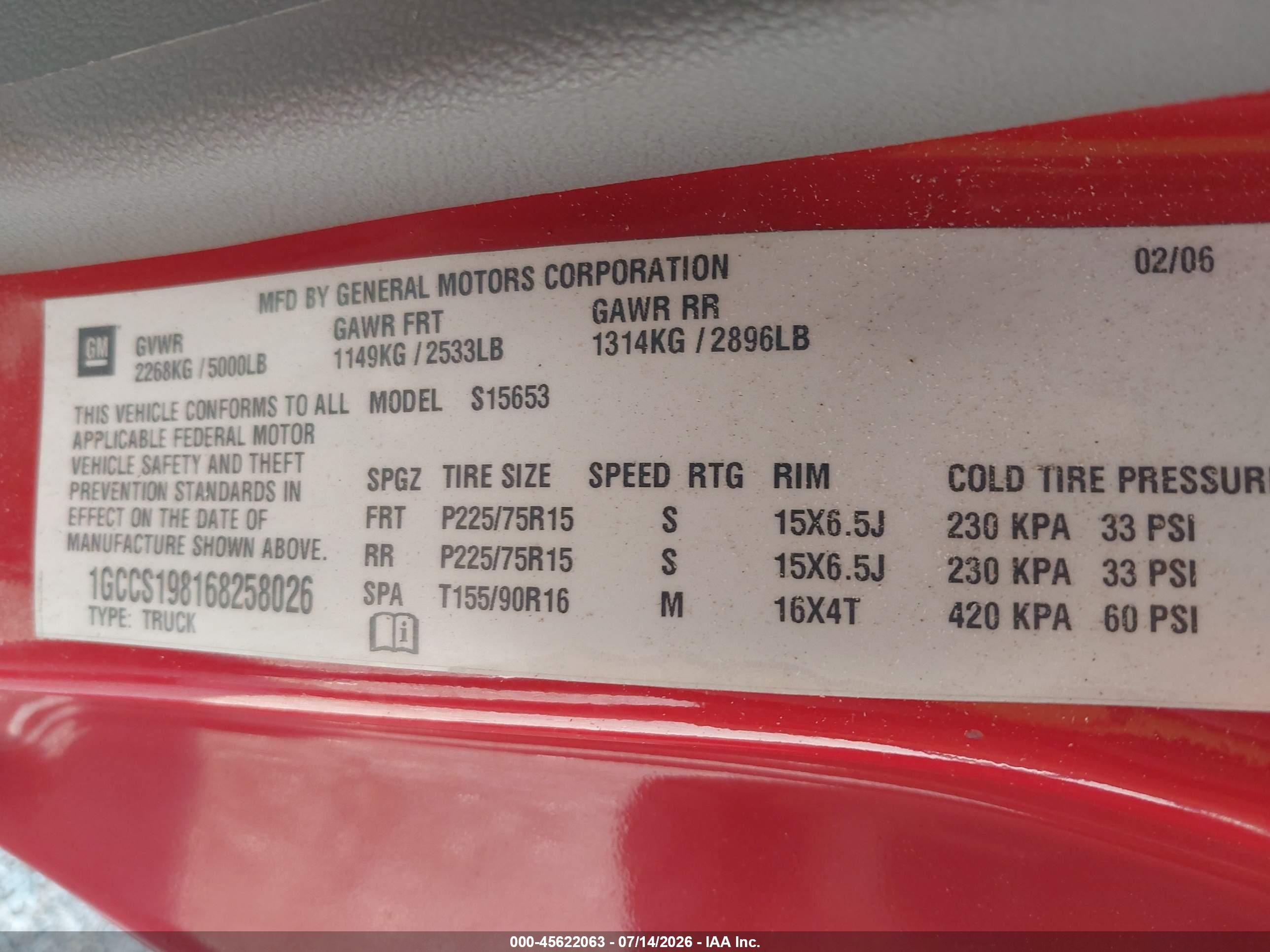 2006 Chevrolet Colorado Ls Red vin: 1GCCS198168258026