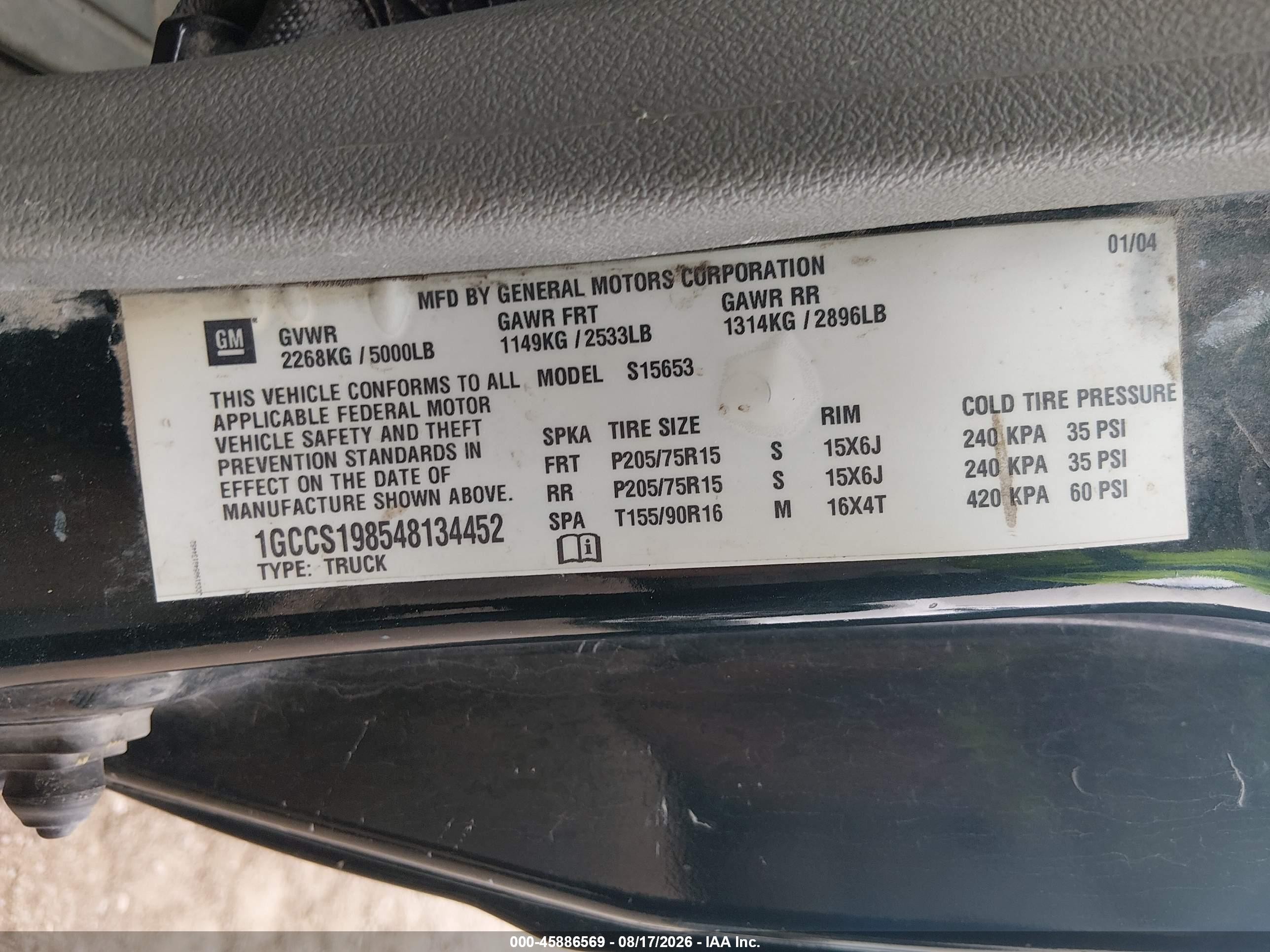 2004 Chevrolet Colorado   Green vin: 1GCCS198548134452