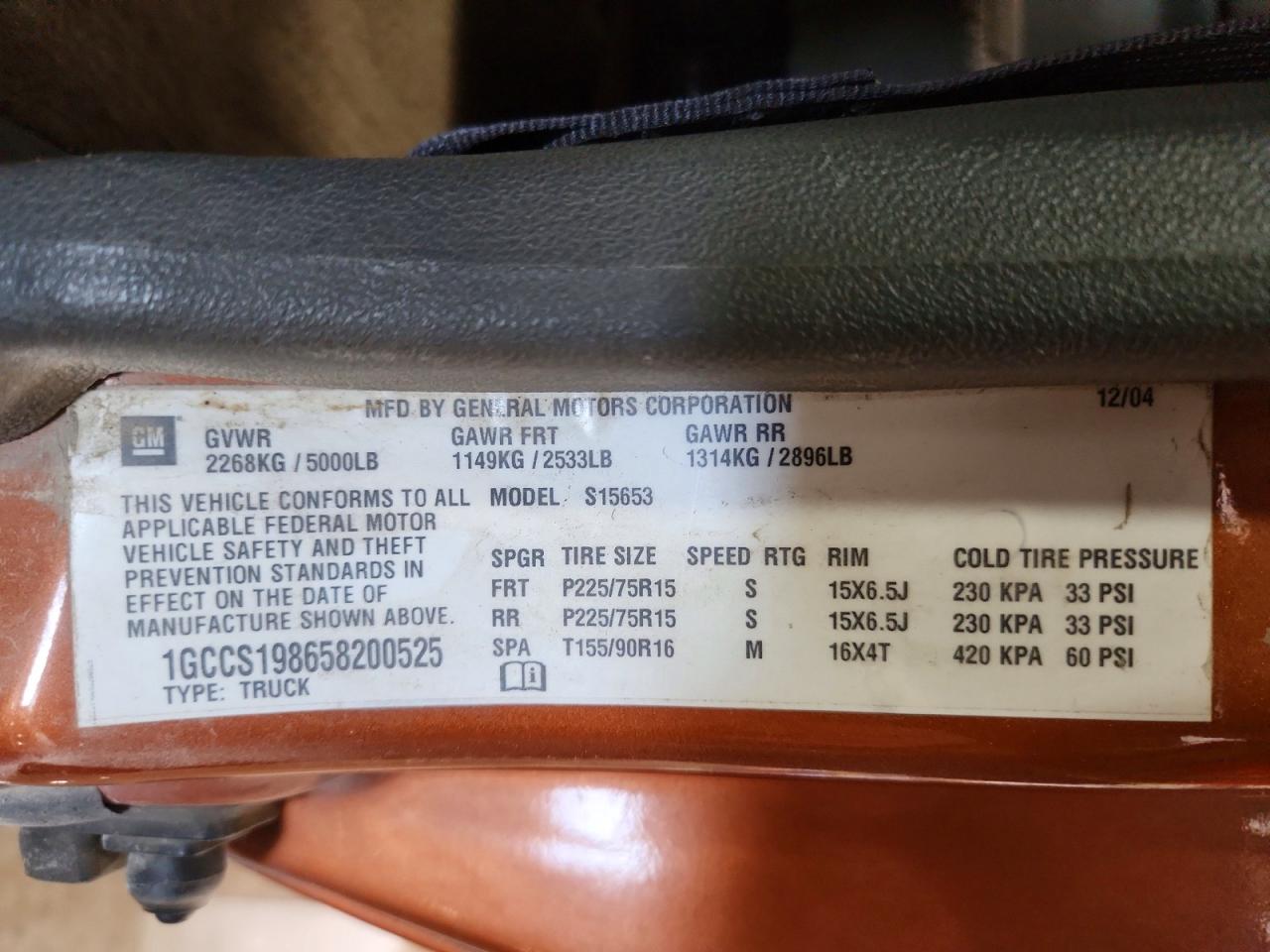 2005 Chevrolet Colorado Orange vin: 1GCCS198658200525