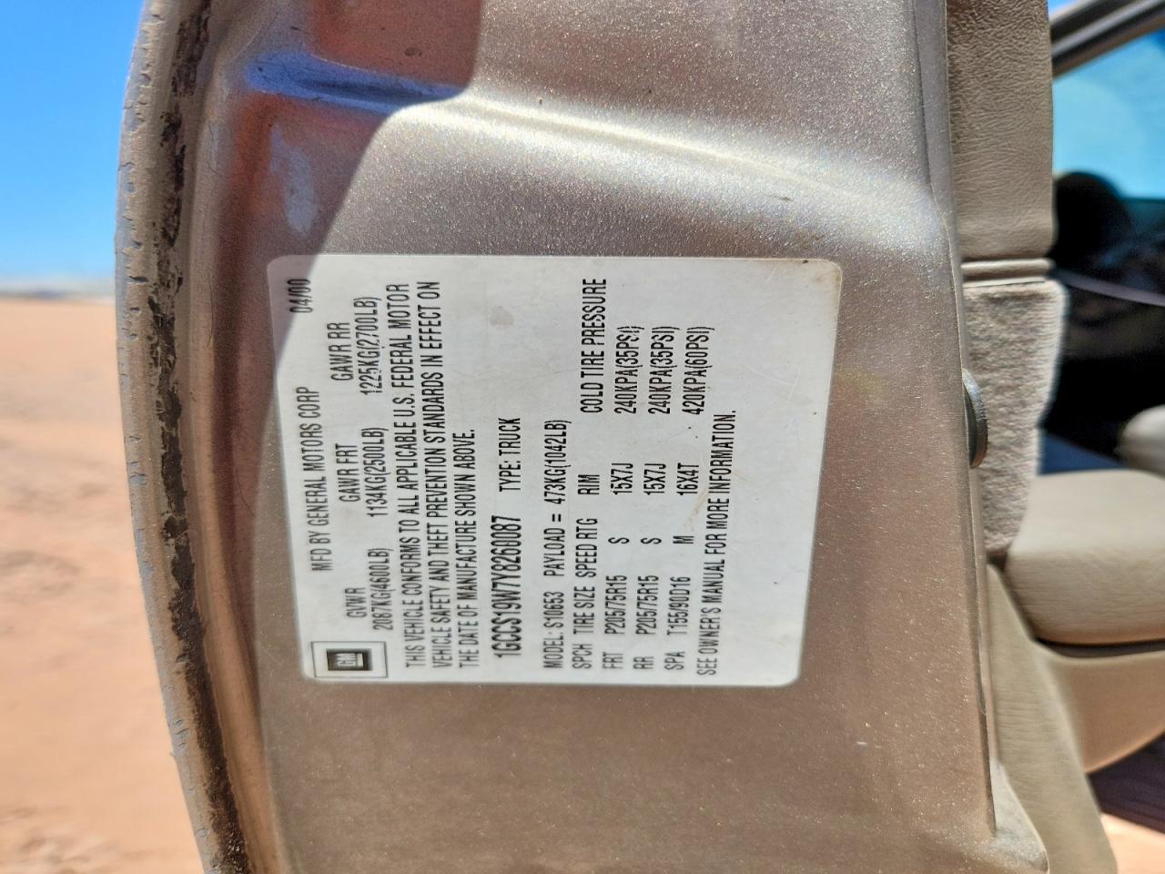 2000 Chevrolet S Truck S10 Tan vin: 1GCCS19W7Y8260087