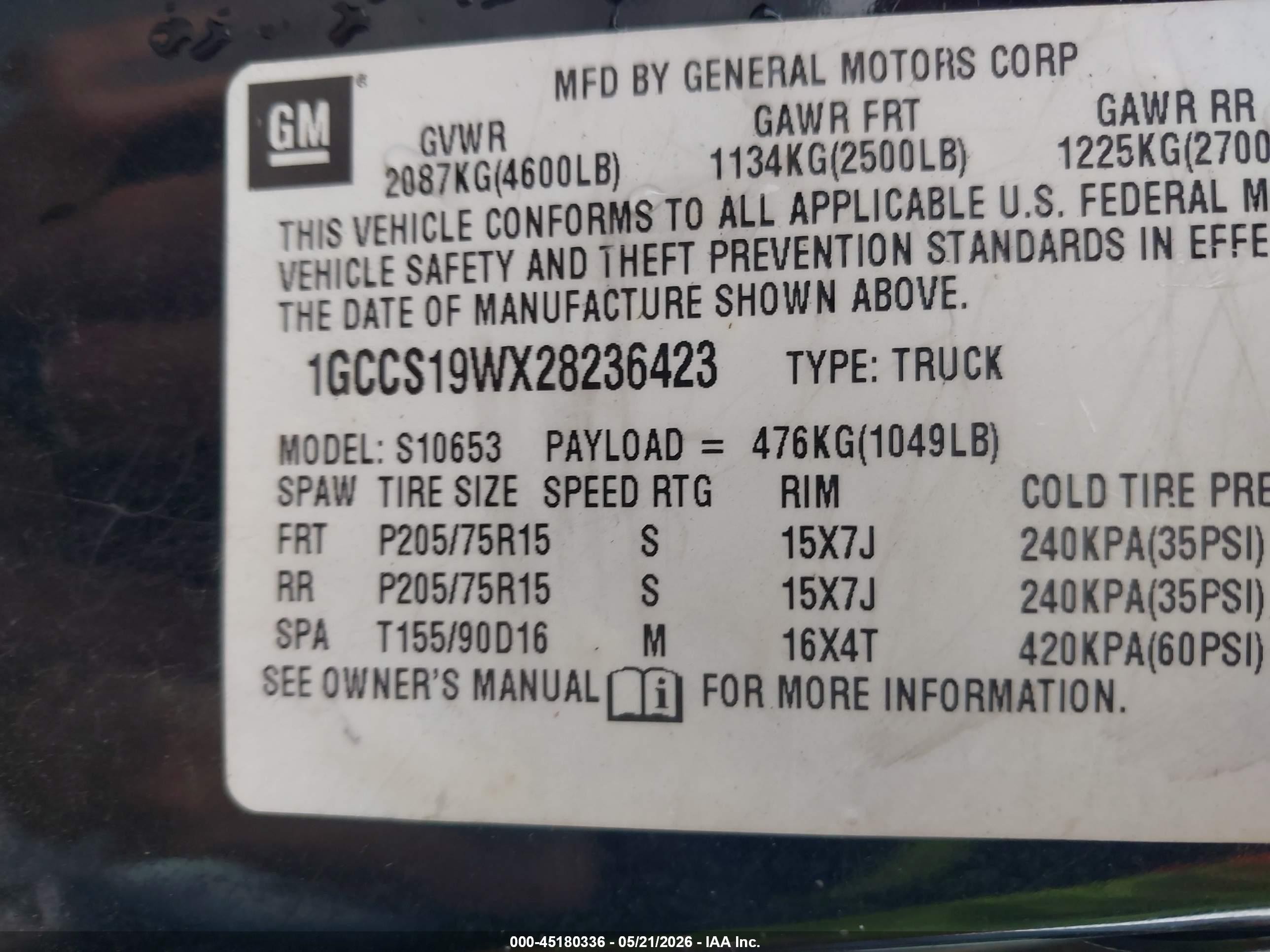2002 Chevrolet S-10 Ls Черный vin: 1GCCS19WX28236423