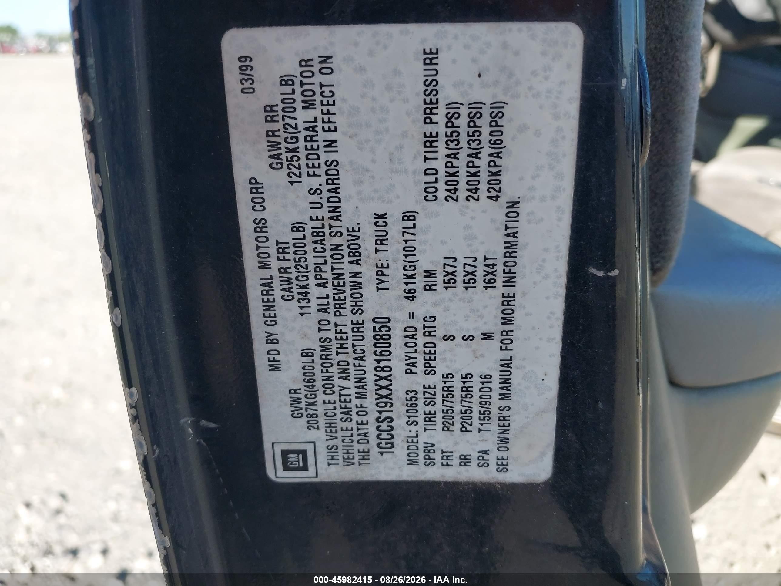 1999 Chevrolet S-10 Ls Black vin: 1GCCS19XXX8160850