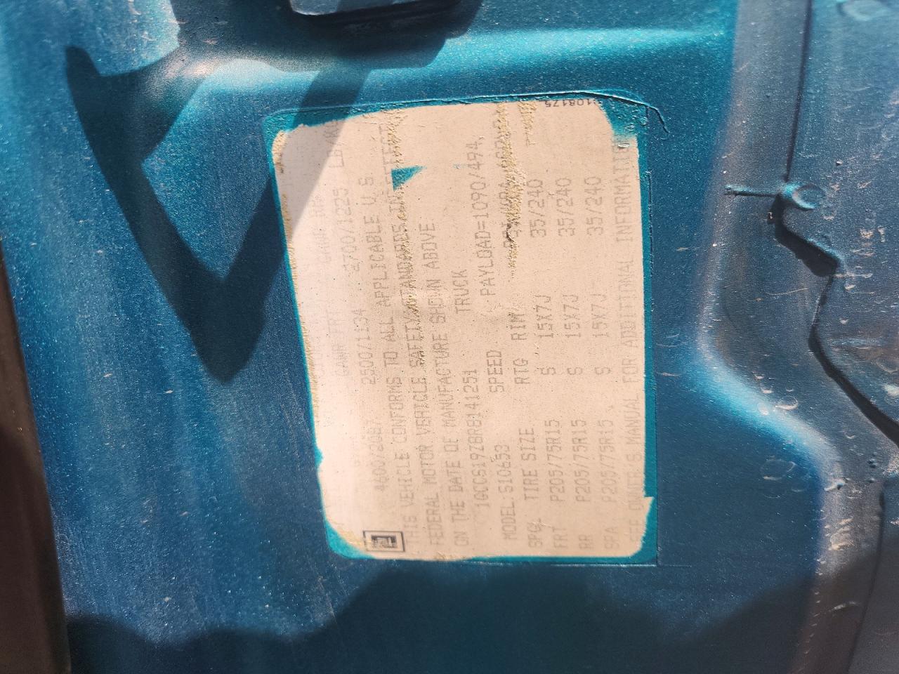 1994 Chevrolet S Truck S10 Teal vin: 1GCCS19Z8R8141251