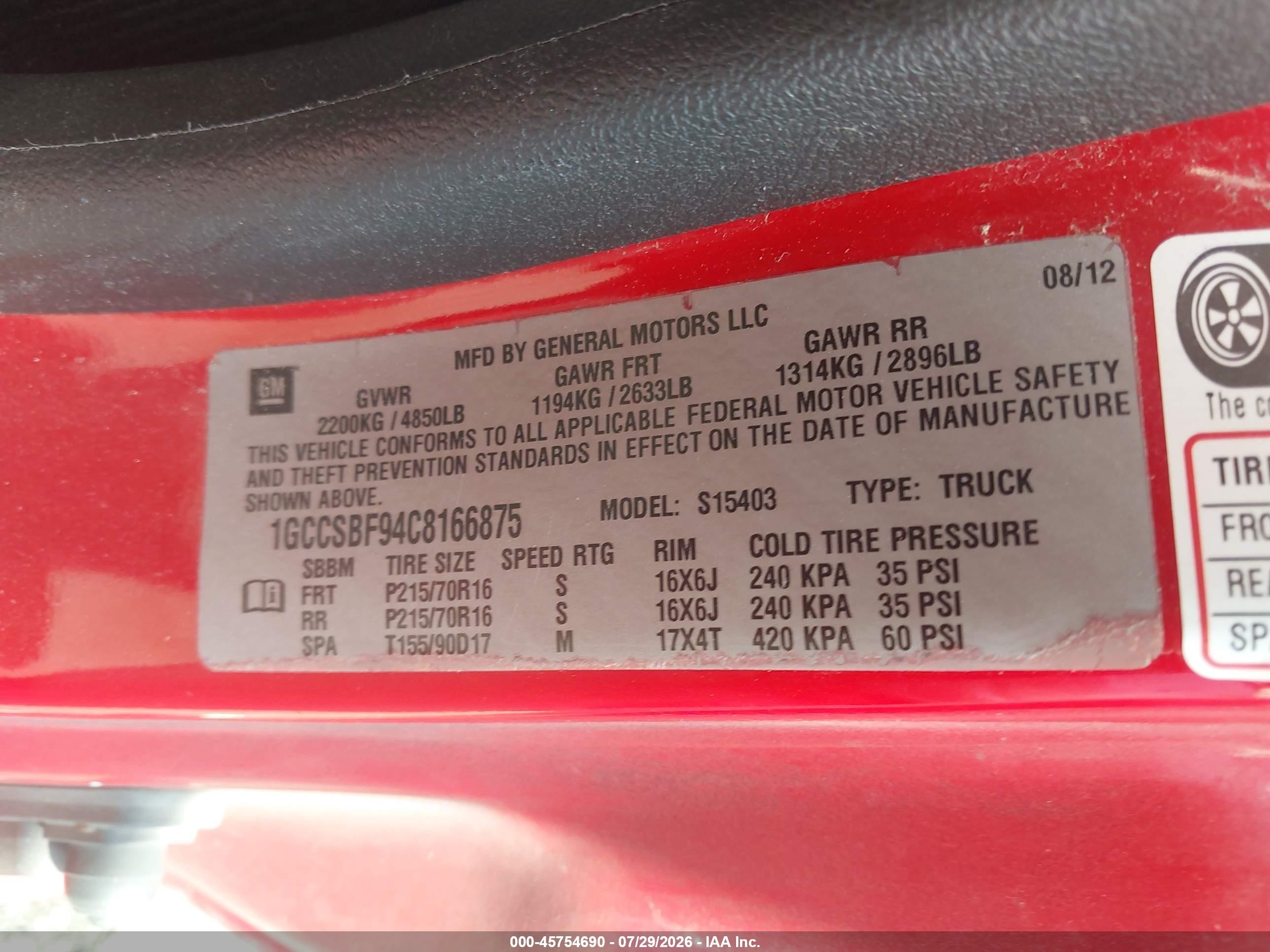 2012 Chevrolet Colorado Work Truck Red vin: 1GCCSBF94C8166875