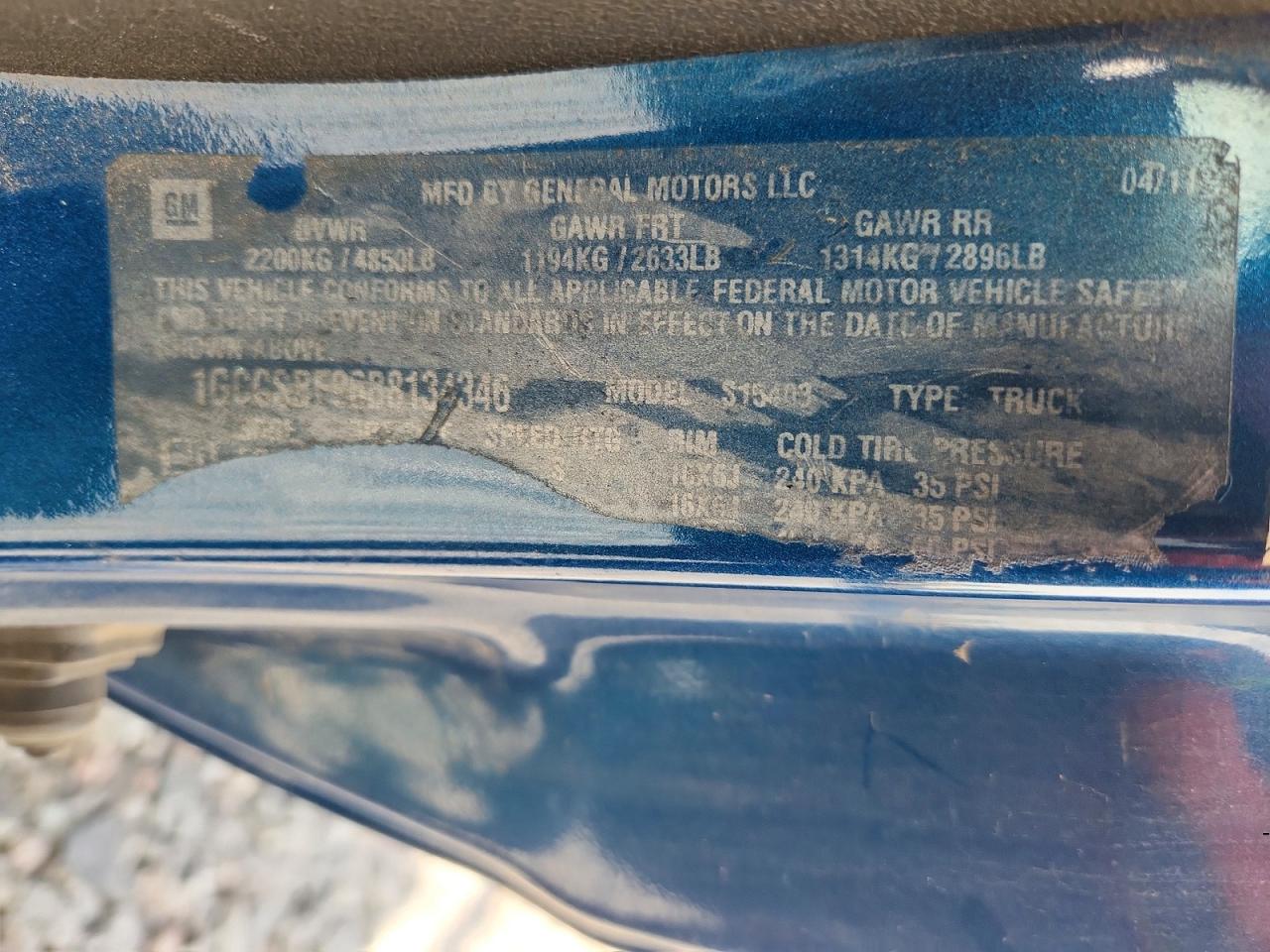 2011 Chevrolet Colorado Blue vin: 1GCCSBF96B8134346