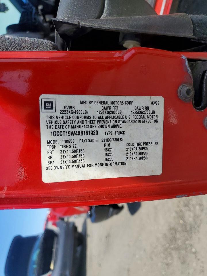 1999 Chevrolet S Truck S10 Red vin: 1GCCT19W4X8161920