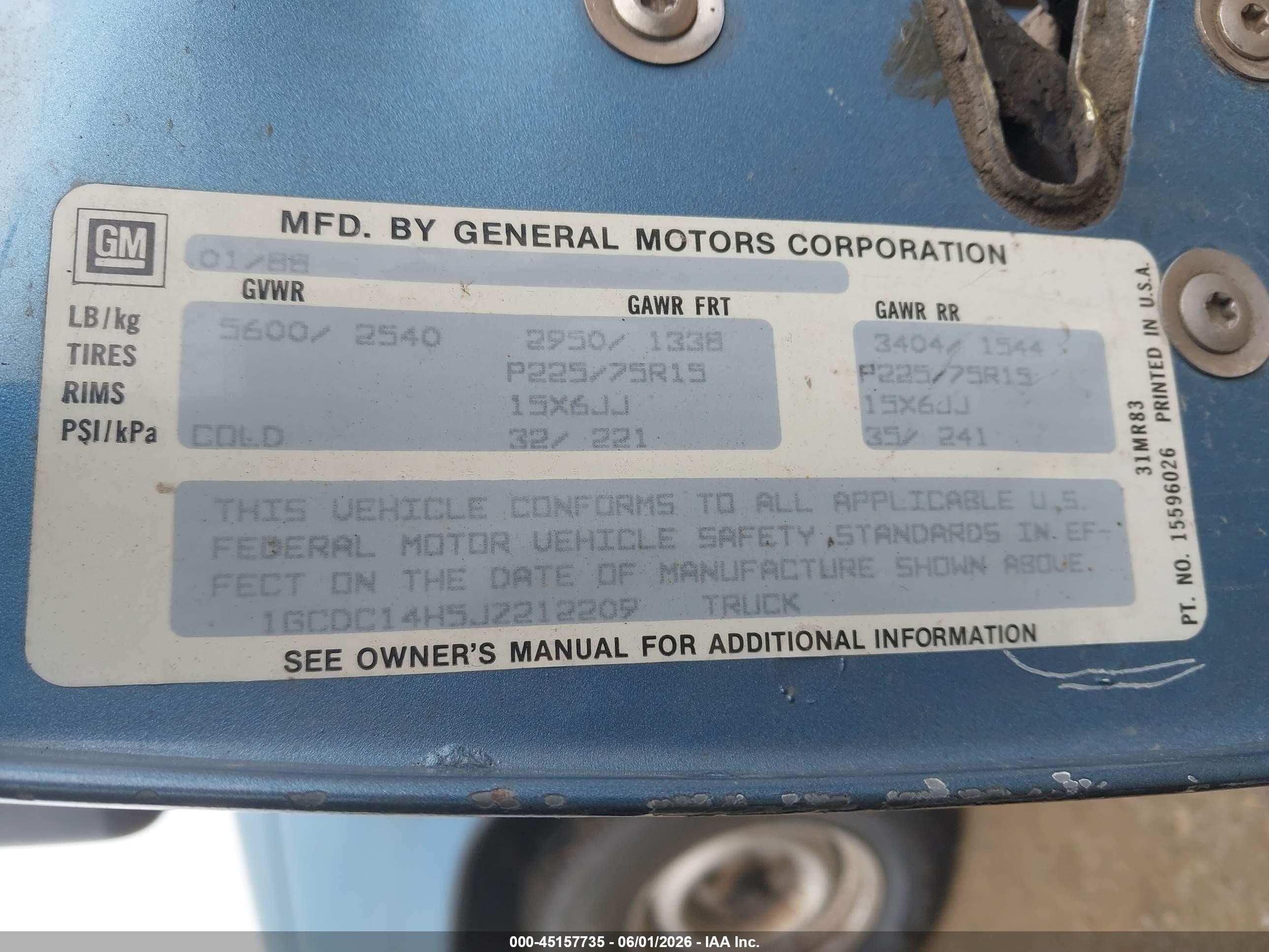 1988 Chevrolet Gmt-400 C1500 Синий vin: 1GCDC14H5JZ212209