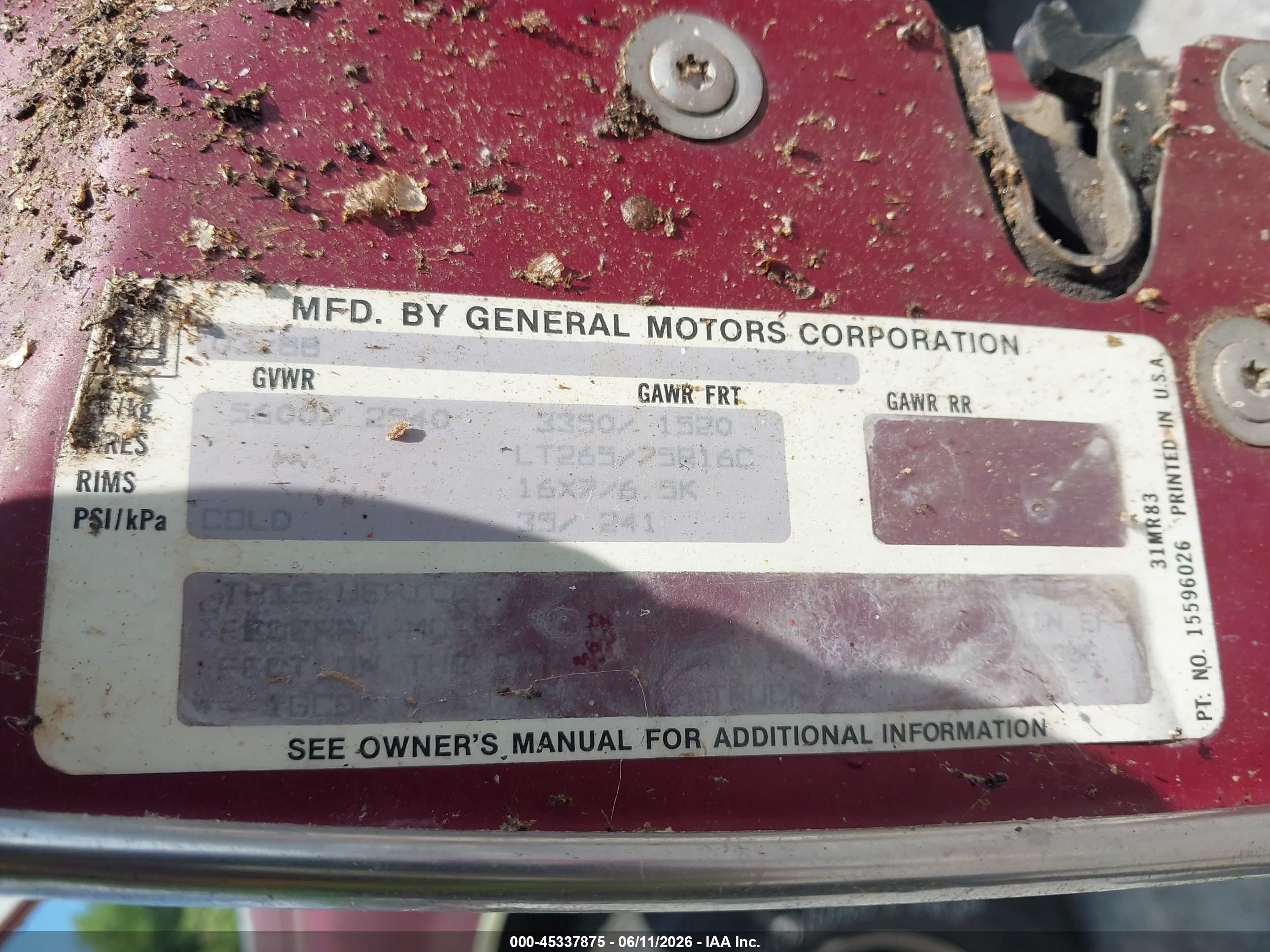 1988 Chevrolet Gmt-400 K1500 Maroon vin: 1GCDK14KXJZ233605