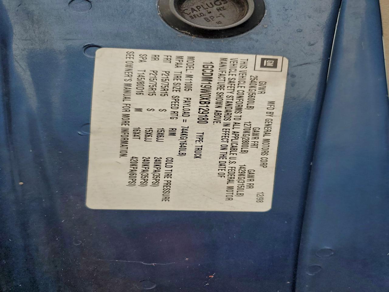 1999 Chevrolet Astro Blue vin: 1GCDM19W0XB129180