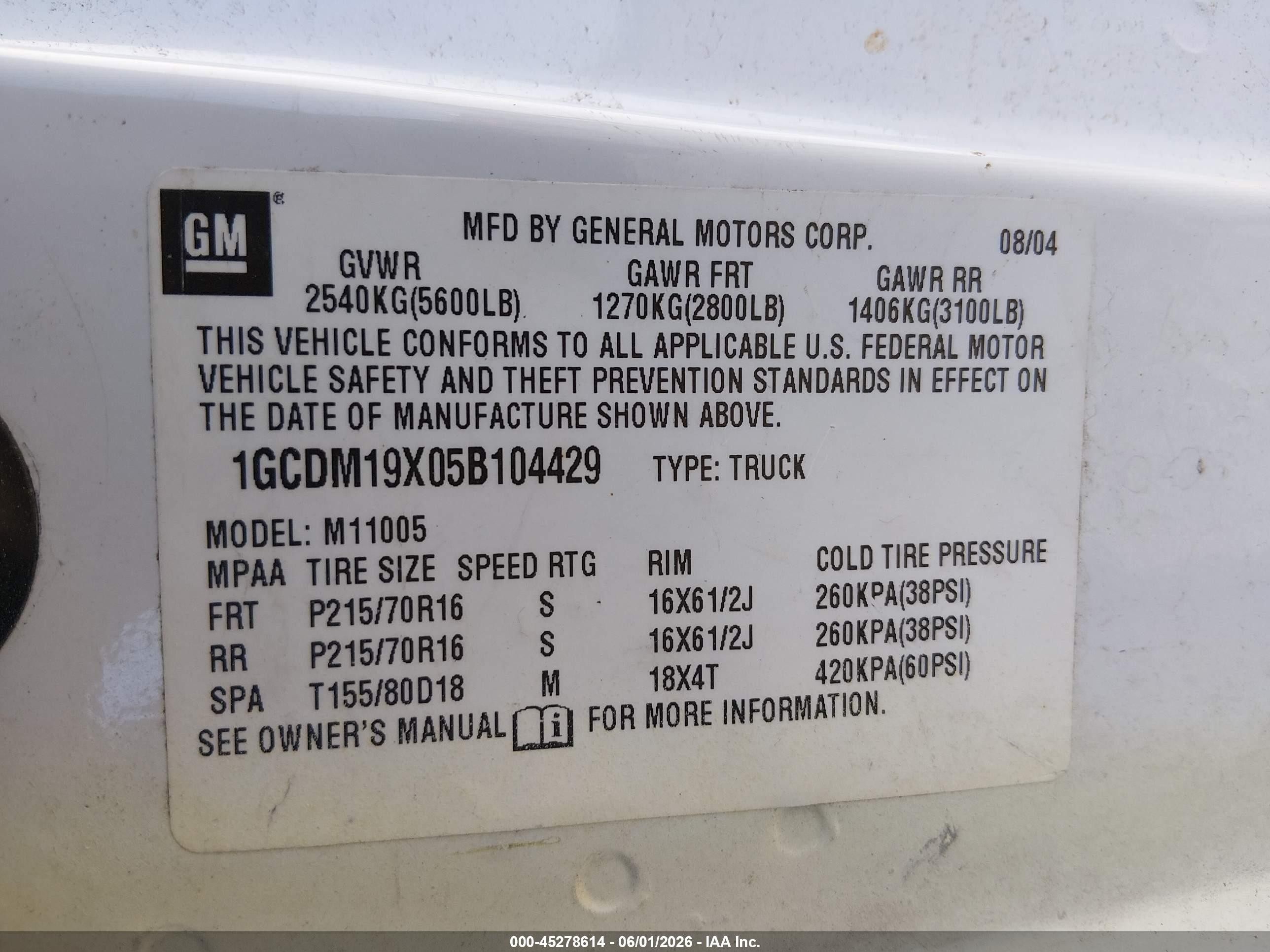 2005 Chevrolet Astro White vin: 1GCDM19X05B104429