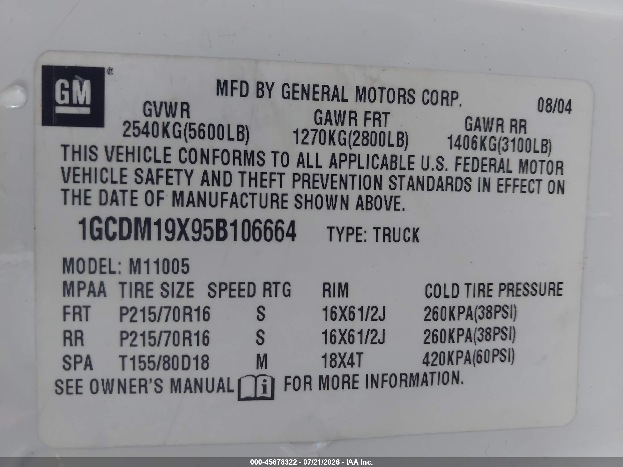 2005 Chevrolet Astro   White vin: 1GCDM19X95B106664