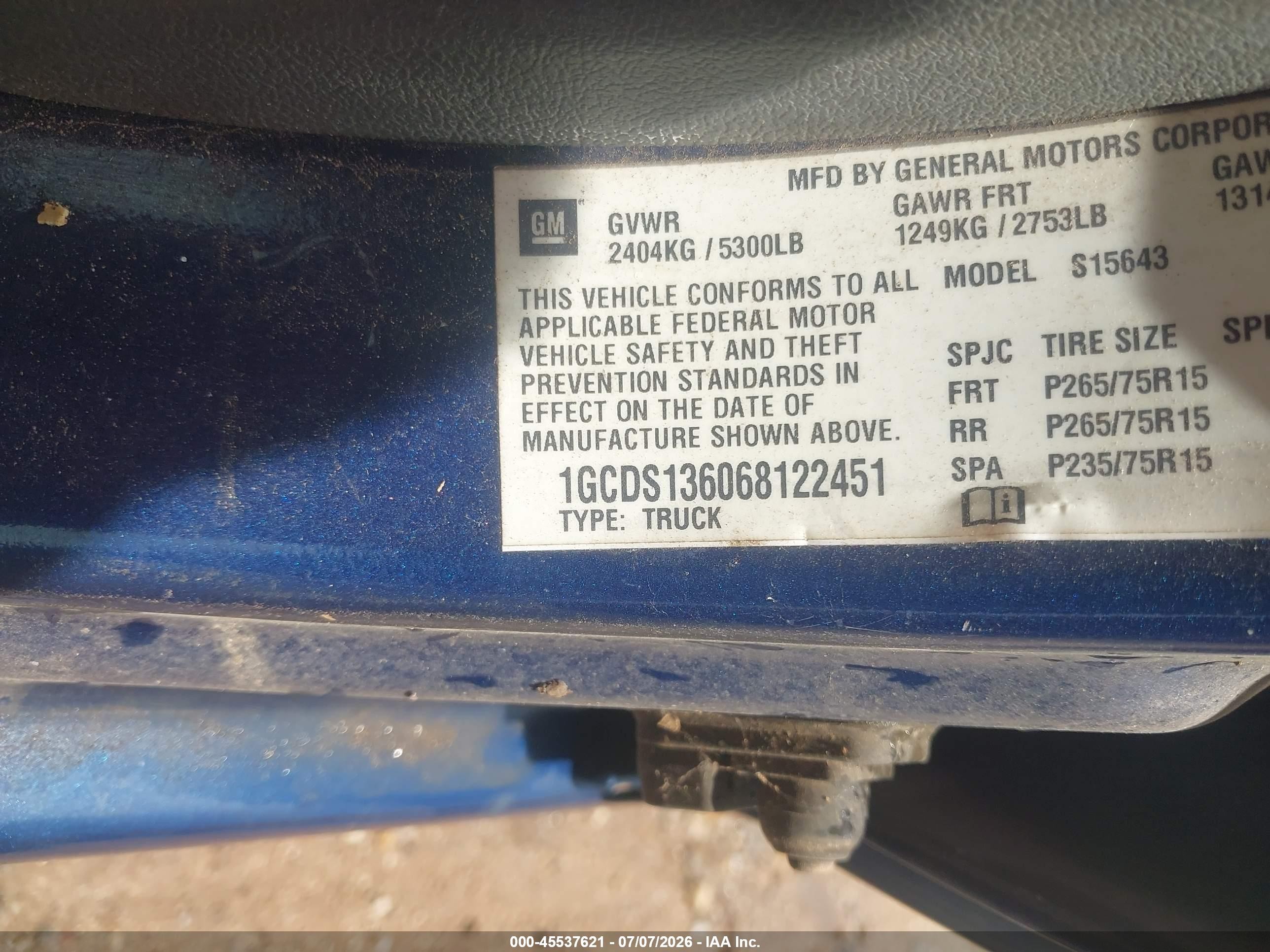 2006 Chevrolet Colorado Lt Blue vin: 1GCDS136068122451