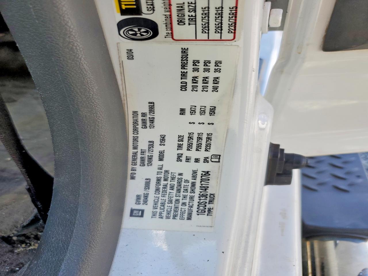 2004 Chevrolet Colorado White vin: 1GCDS136148170764