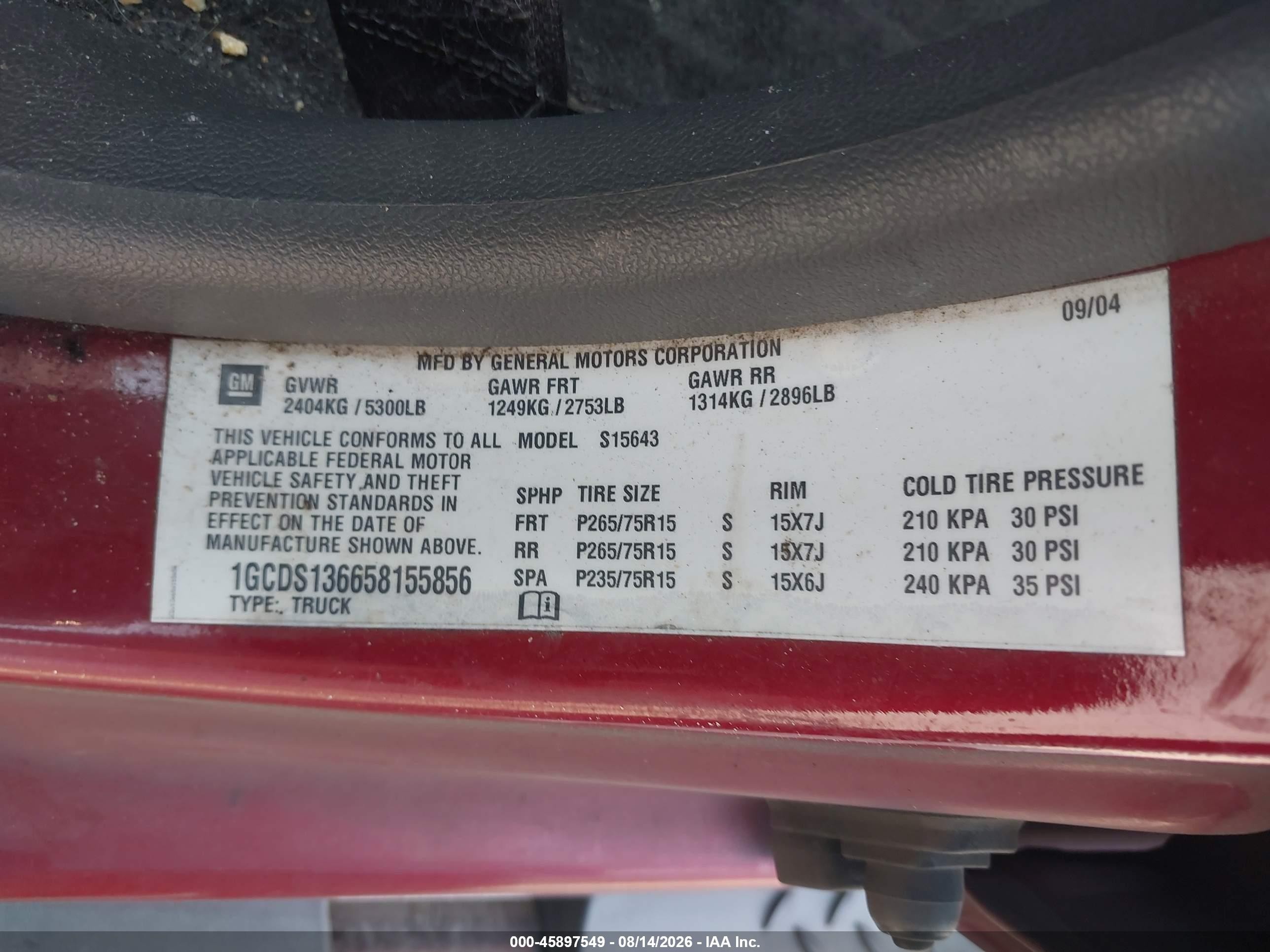2005 Chevrolet Colorado Ls Красный vin: 1GCDS136658155856