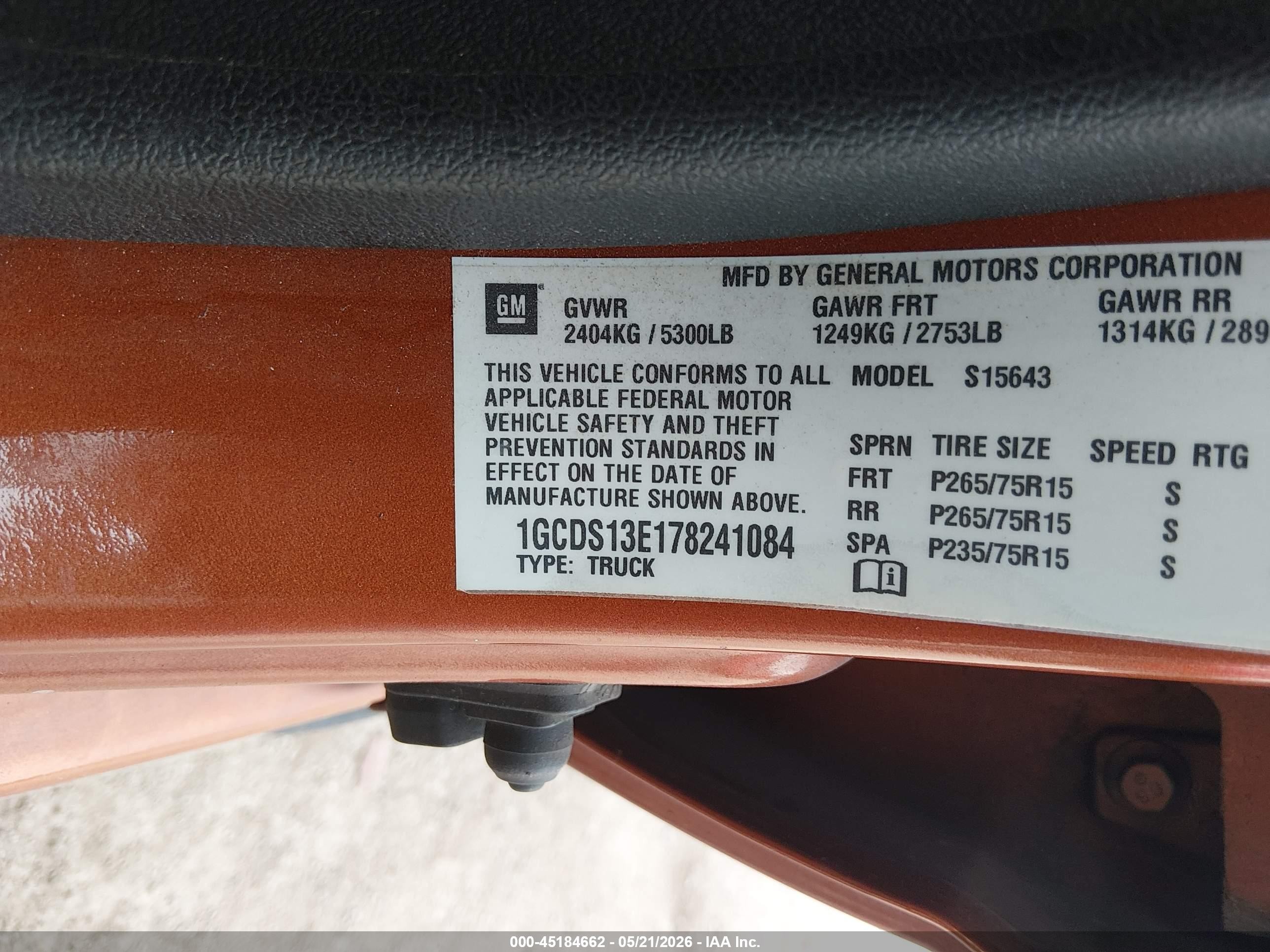 2007 Chevrolet Colorado Lt Orange vin: 1GCDS13E178241084