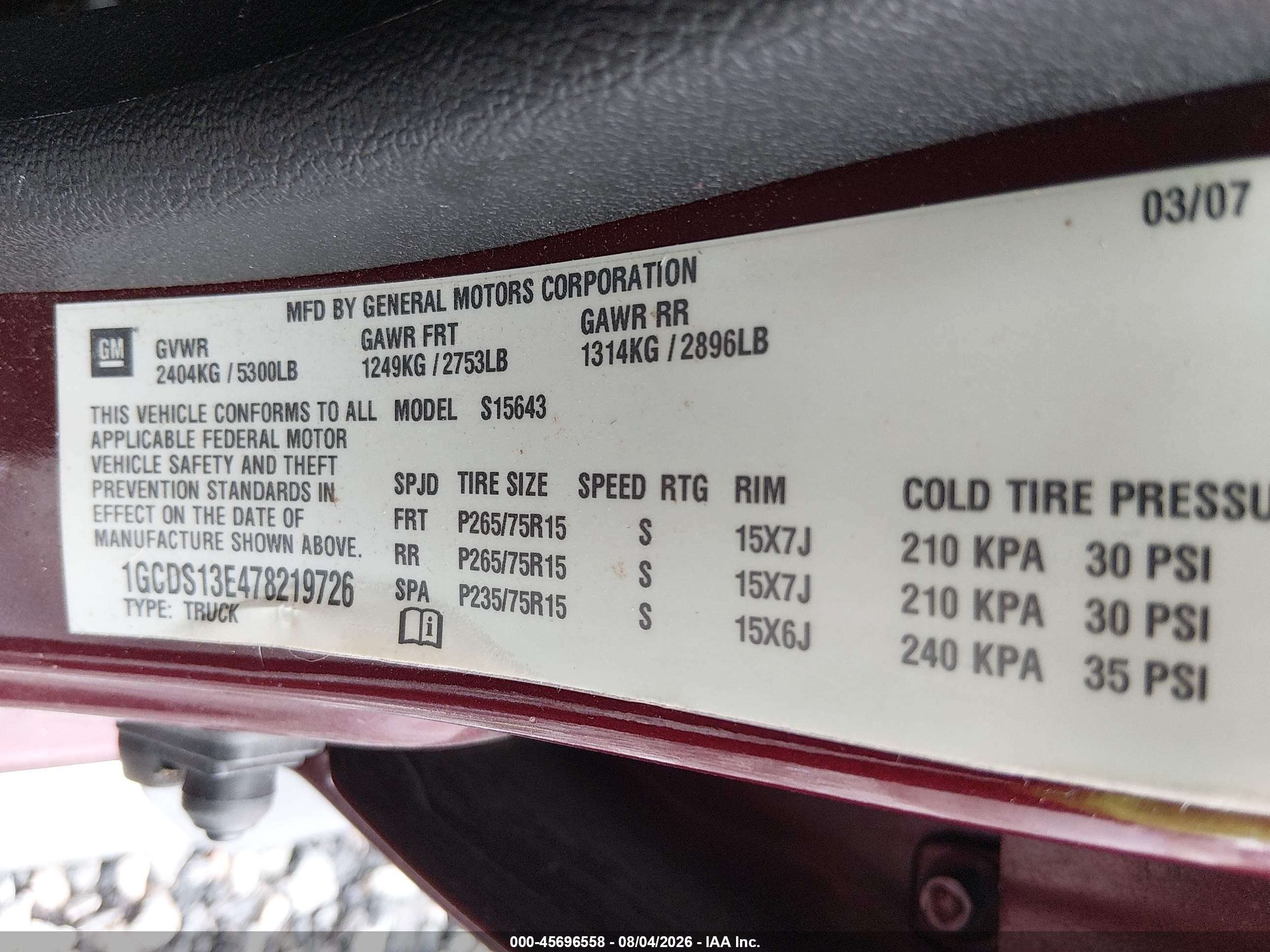 2007 Chevrolet Colorado Lt Burgundy vin: 1GCDS13E478219726