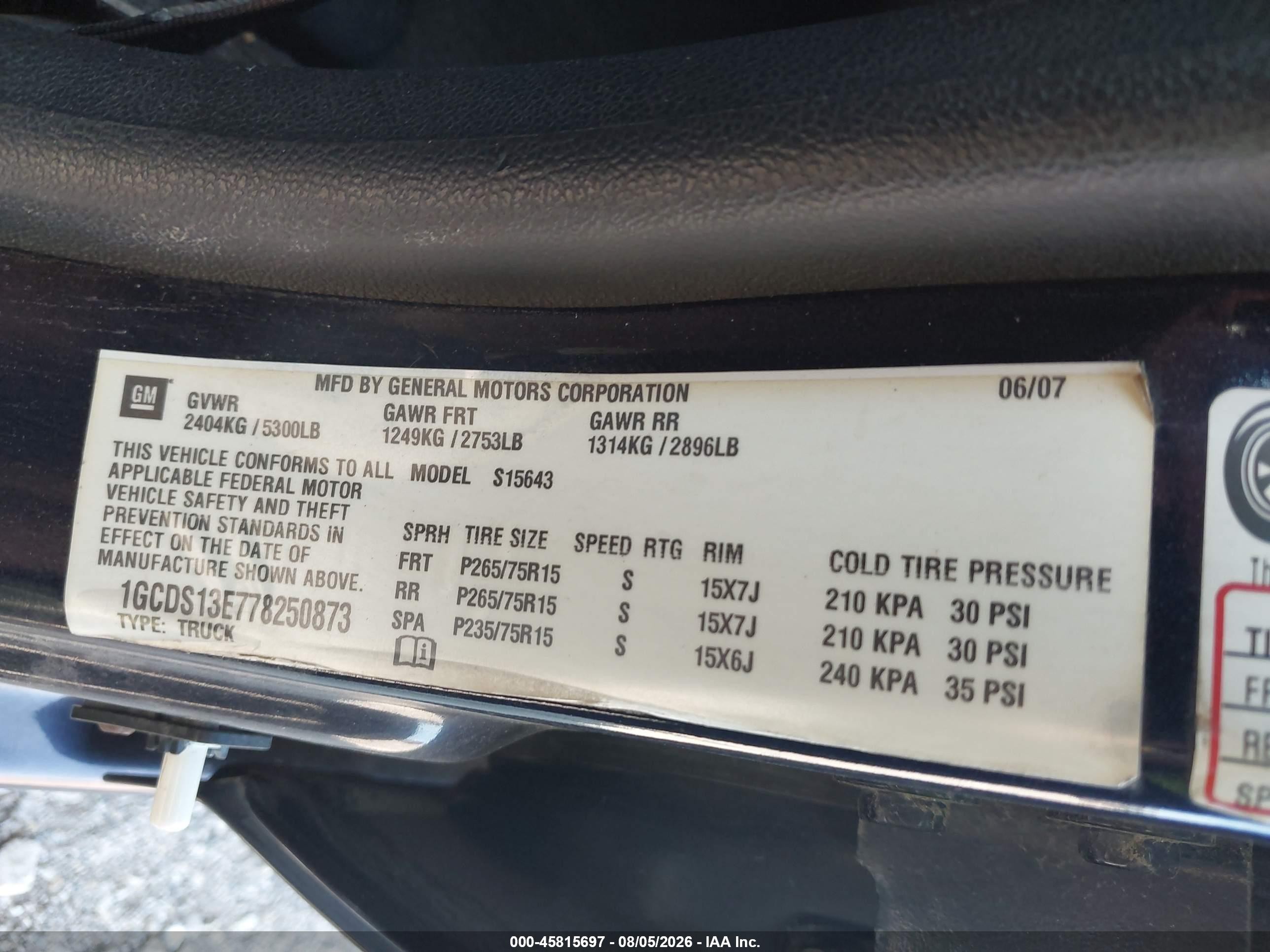 2007 Chevrolet Colorado Lt Blue vin: 1GCDS13E778250873