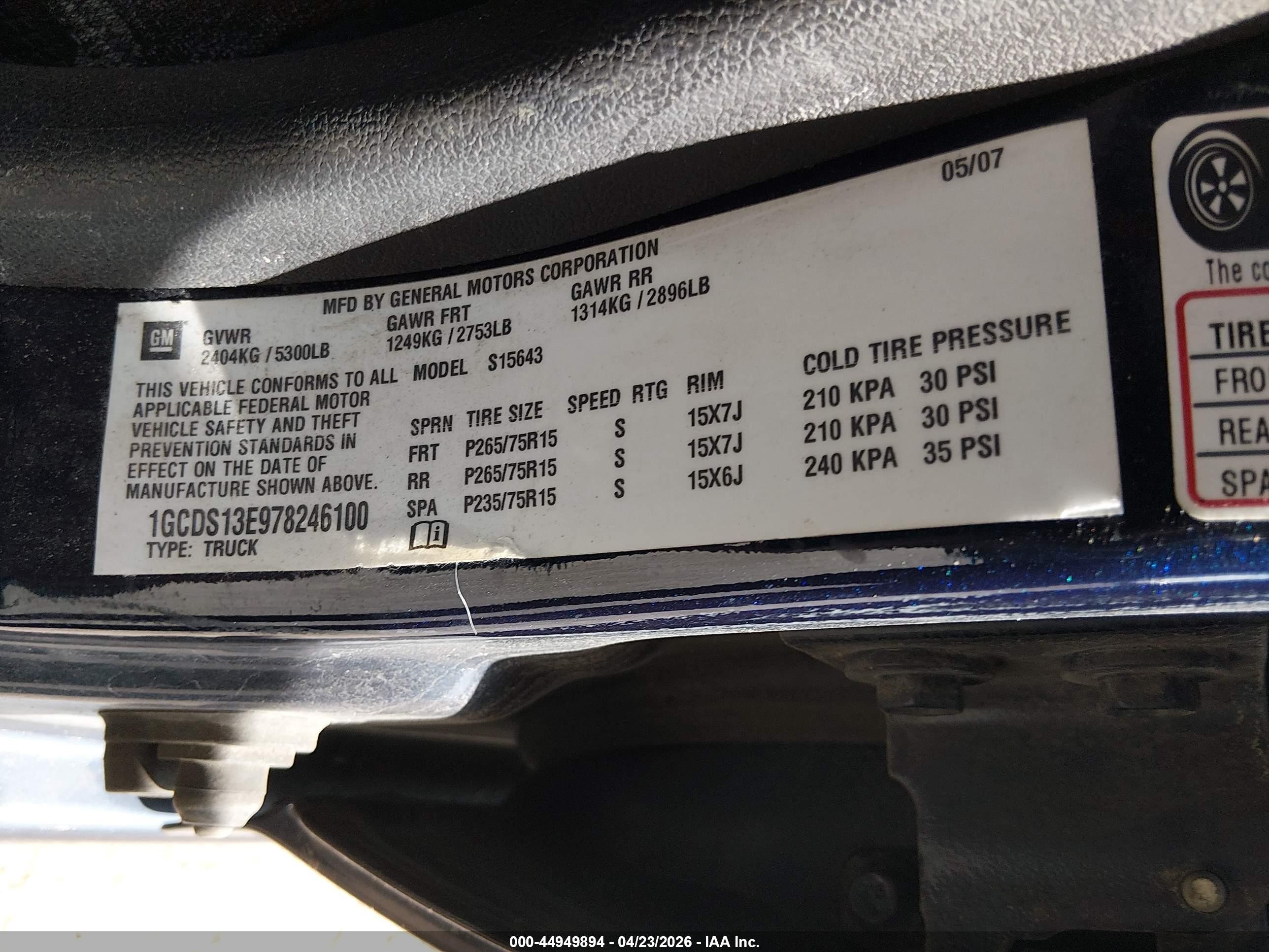2007 Chevrolet Colorado Lt Blue vin: 1GCDS13E978246100