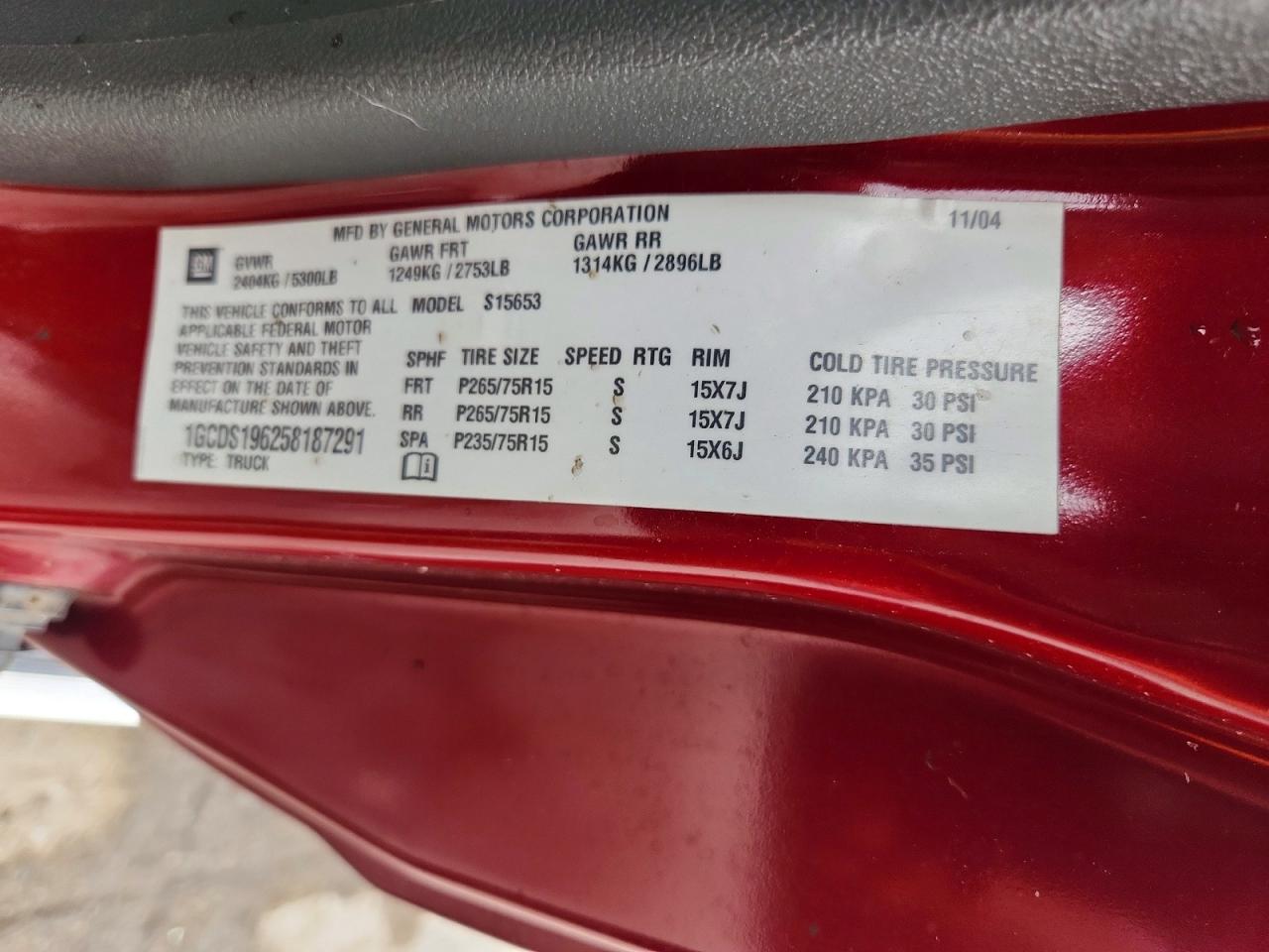 2005 Chevrolet Colorado Burgundy vin: 1GCDS196258187291