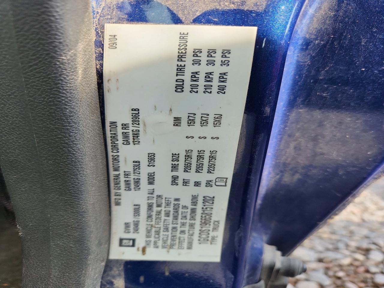 2005 Chevrolet Colorado Blue vin: 1GCDS196658151202