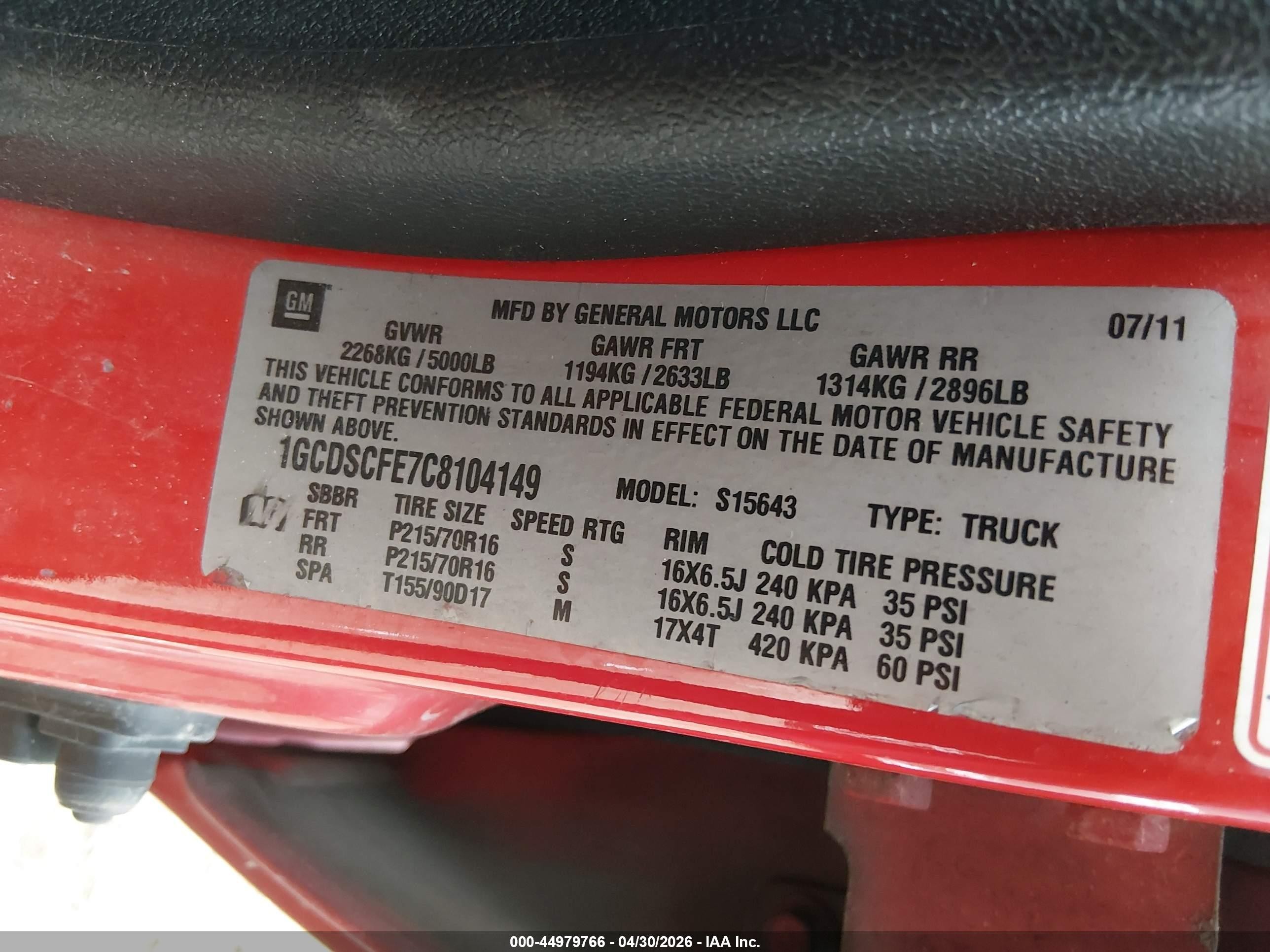 2012 Chevrolet Colorado 1lt Red vin: 1GCDSCFE7C8104149