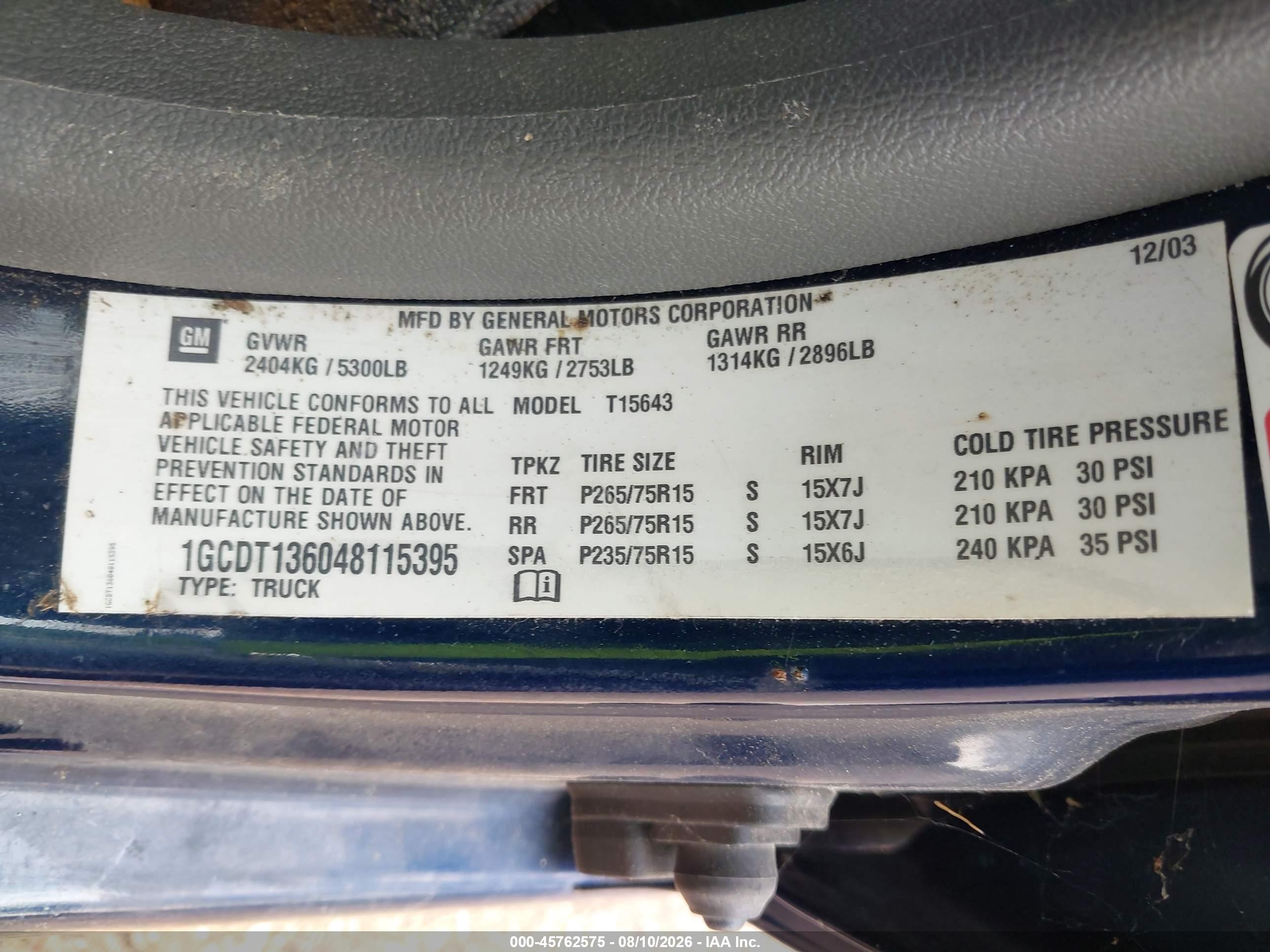 2004 Chevrolet Colorado Ls Blue vin: 1GCDT136048115395