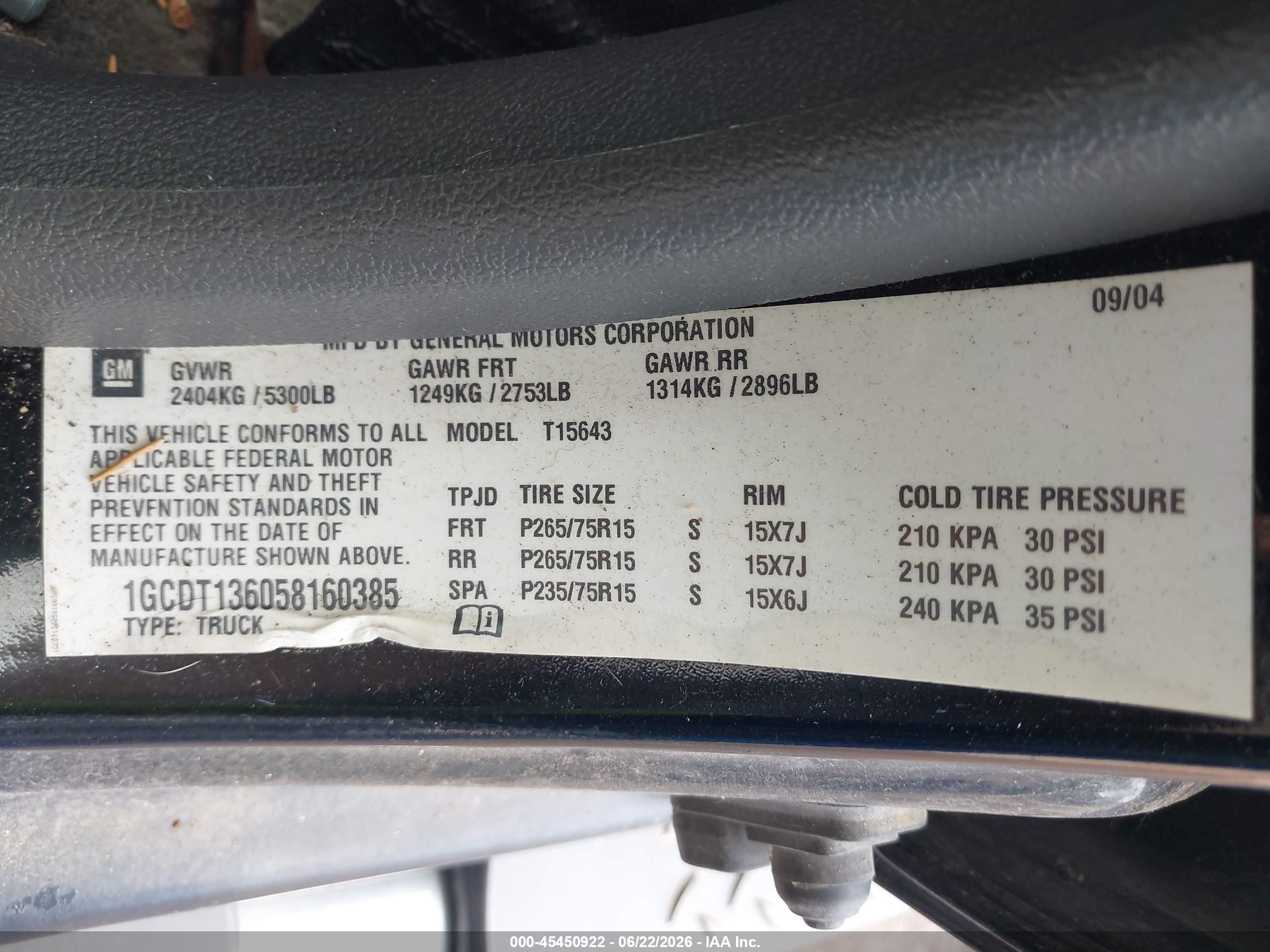 2005 Chevrolet Colorado Ls Black vin: 1GCDT136058160385