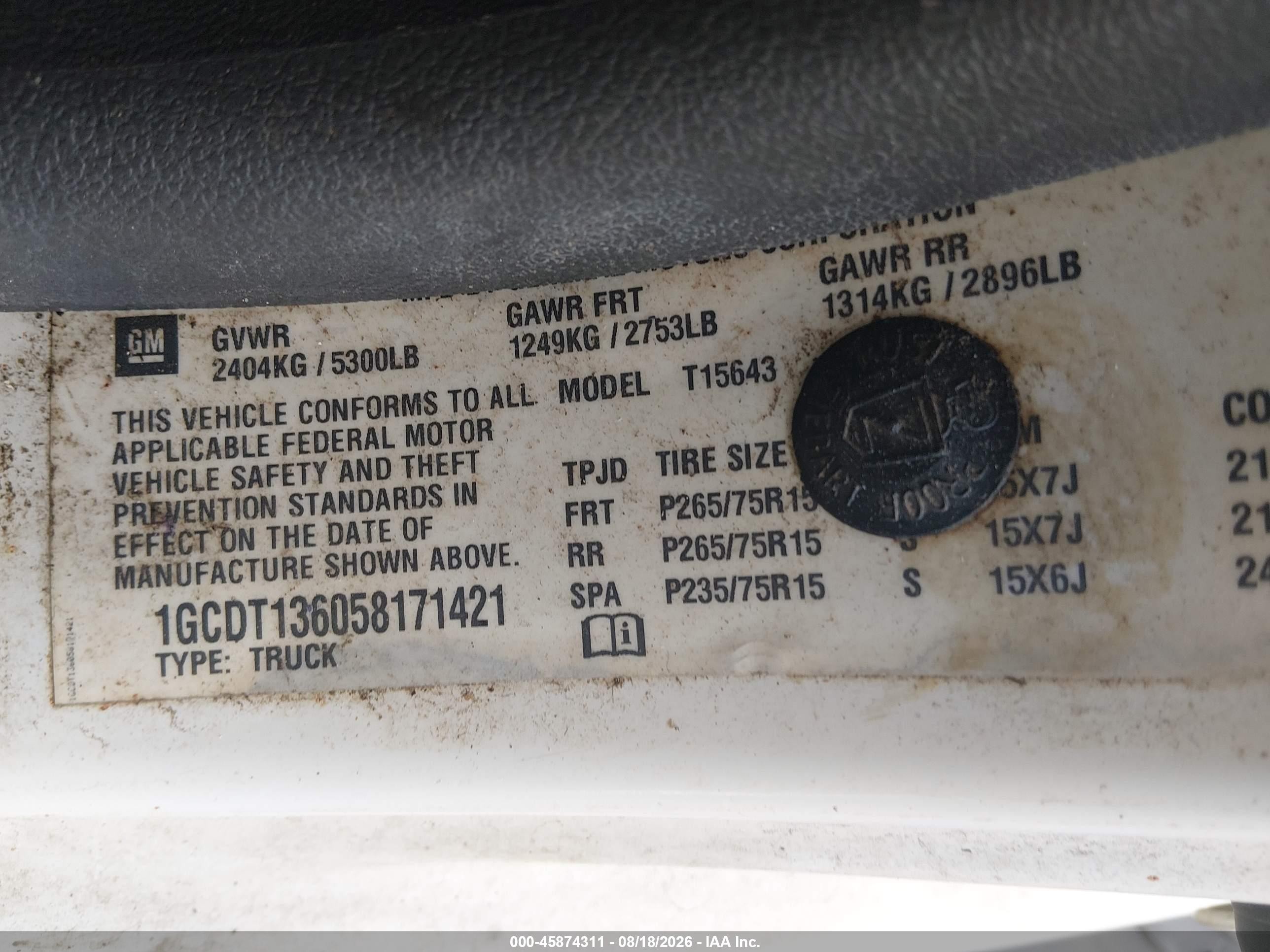 2005 Chevrolet Colorado Ls Белый vin: 1GCDT136058171421