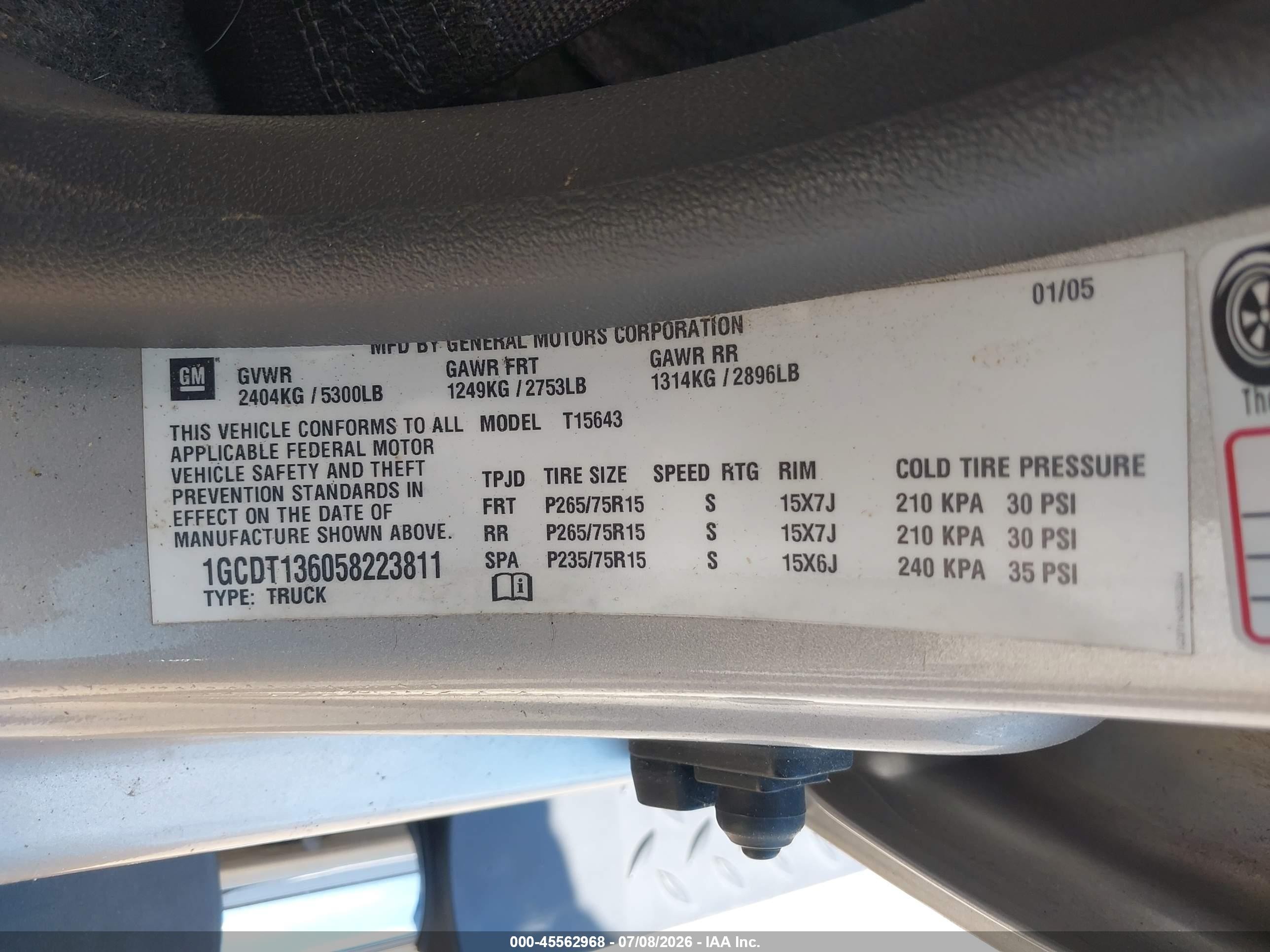 2005 Chevrolet Colorado Ls Pewter vin: 1GCDT136058223811