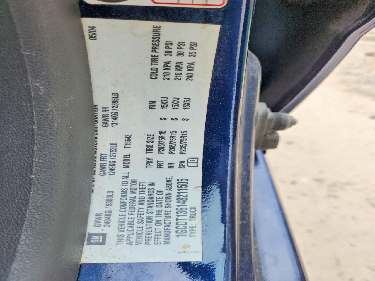 2004 Chevrolet Colorado Blue vin: 1GCDT136148211505