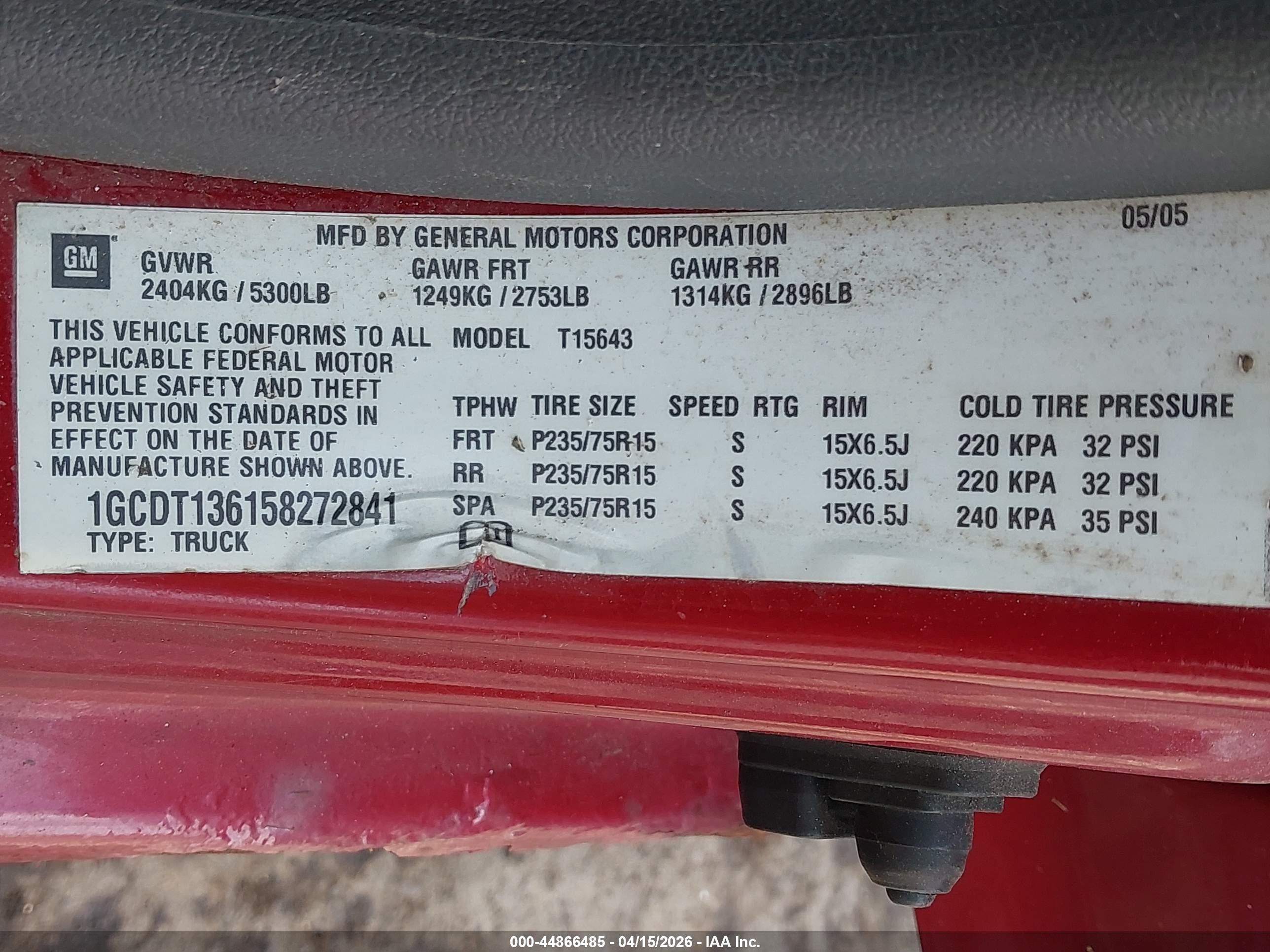 2005 Chevrolet Colorado Ls Red vin: 1GCDT136158272841
