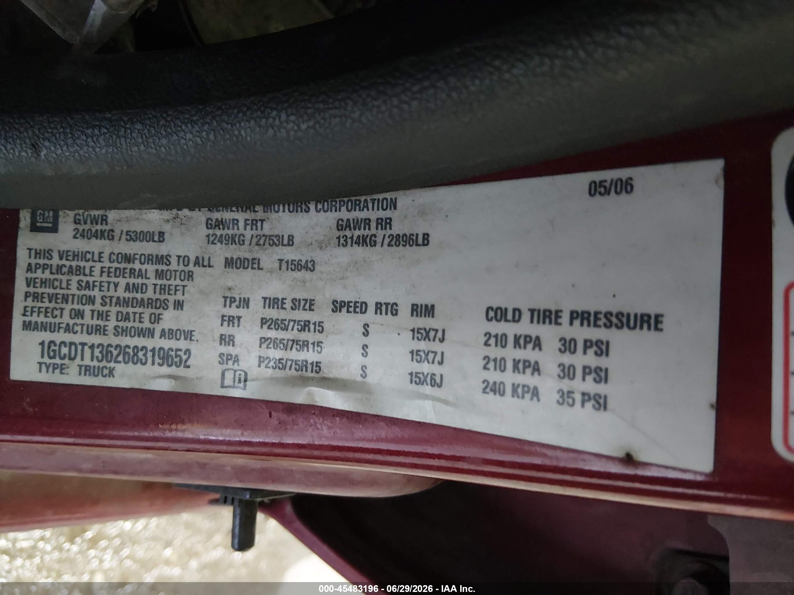 2006 Chevrolet Colorado Lt Red vin: 1GCDT136268319652