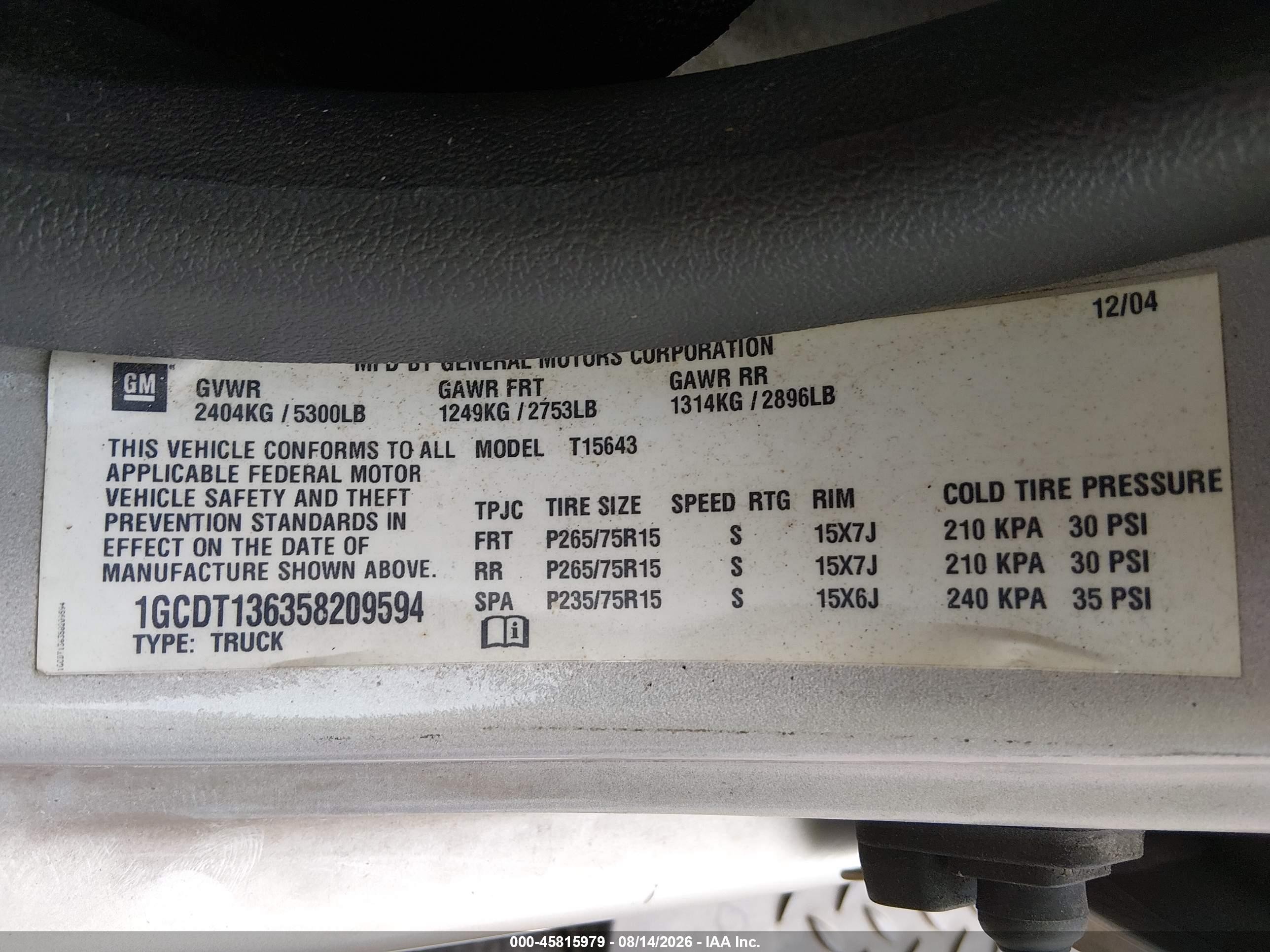 2005 Chevrolet Colorado Ls Gray vin: 1GCDT136358209594