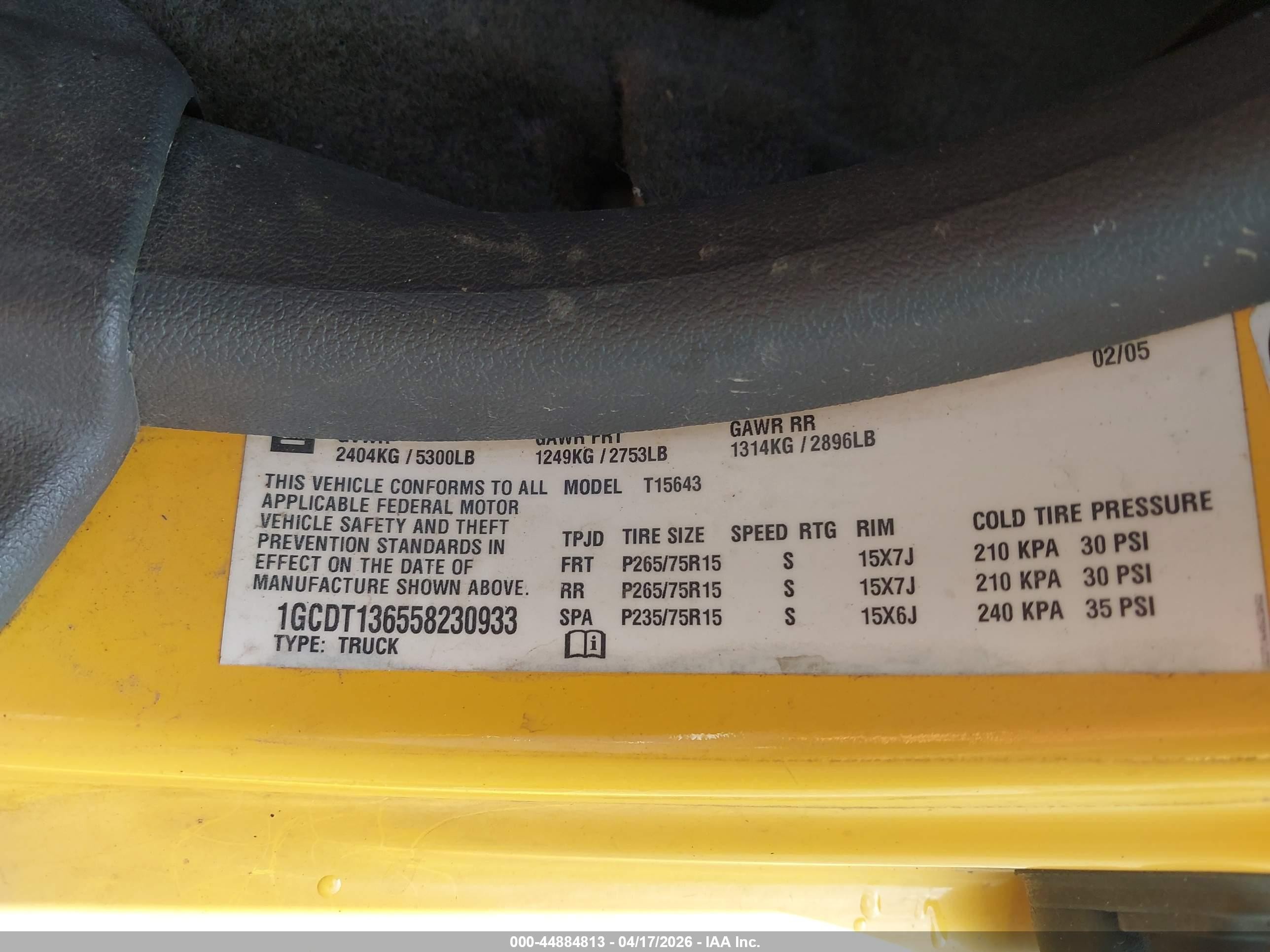 2005 Chevrolet Colorado 1sf Ls Z71 Yellow vin: 1GCDT136558230933