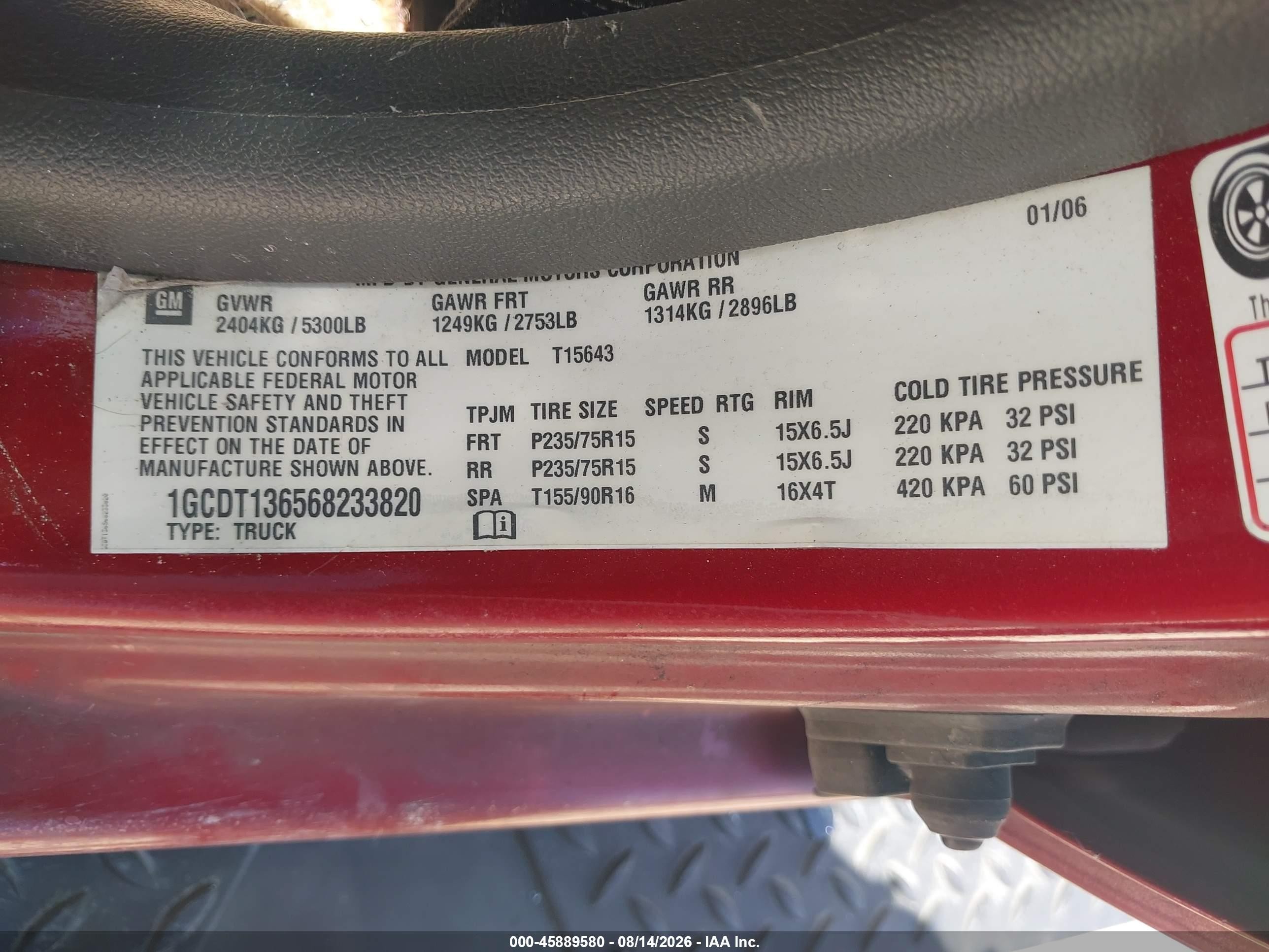 2006 Chevrolet Colorado Lt Red vin: 1GCDT136568233820