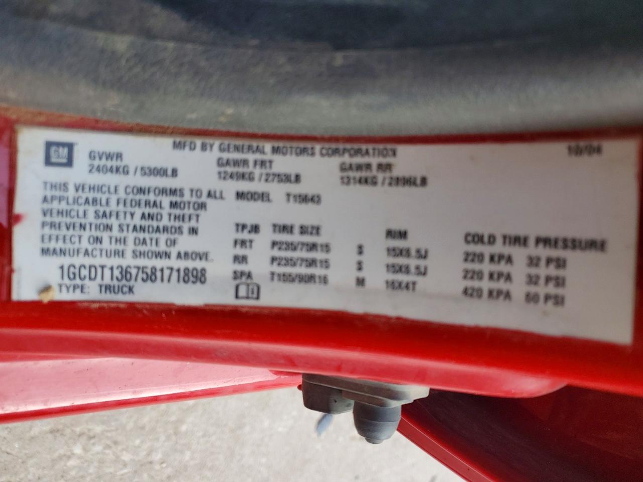 2005 Chevrolet Colorado Красный vin: 1GCDT136758171898