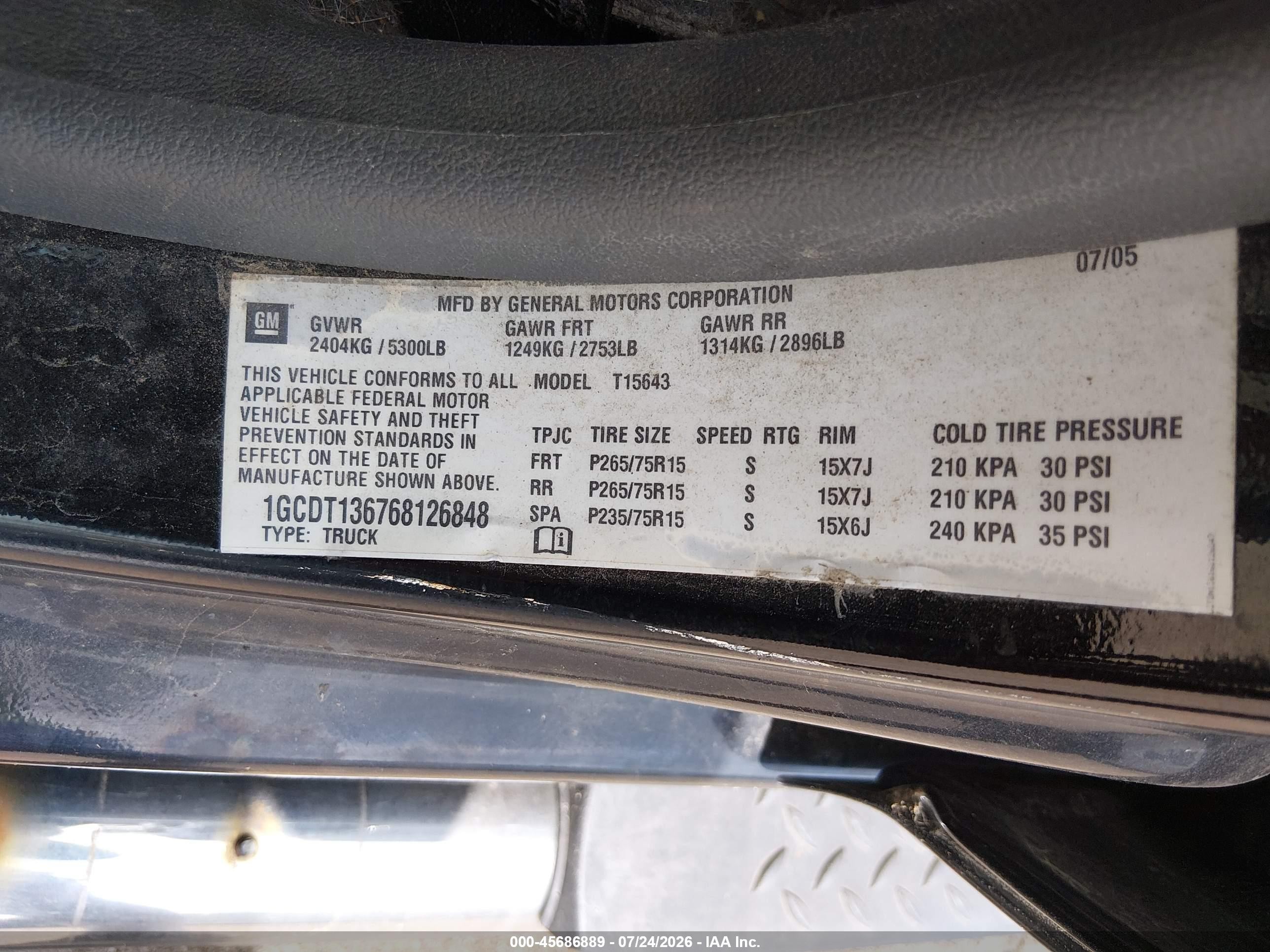 2006 Chevrolet Colorado Lt Black vin: 1GCDT136768126848